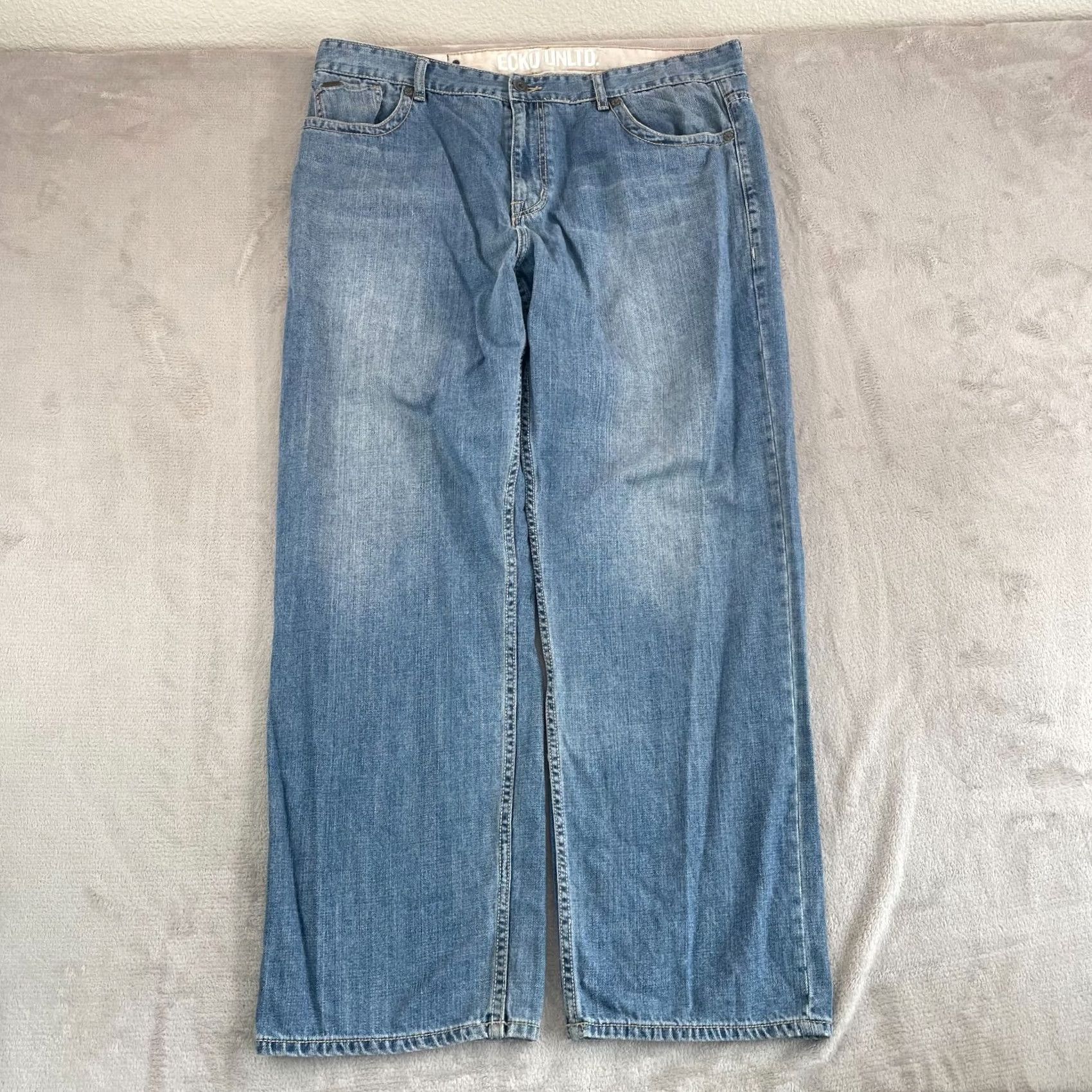 Ecko Unltd. VINTAGE Ecko Jeans Men 42x33 Denim Blue Embroidered Grail 5-Pocket 33 Inseam Wide-Leg Grail Mens Size US 42 / EU 58 - 4 Thumbnail