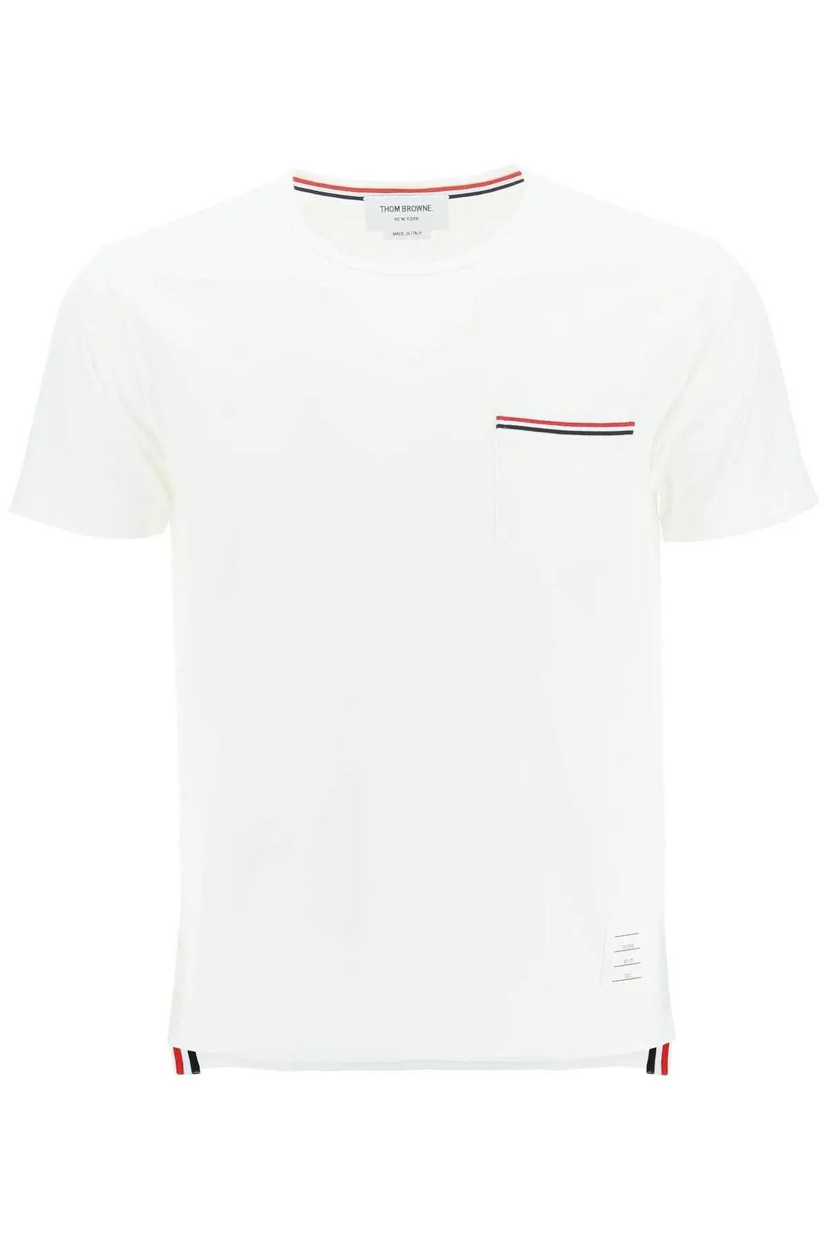image of Thom Browne O1S22I1N0124 Tricolor Pocket T-Shirt In White, Men's (Size Small)