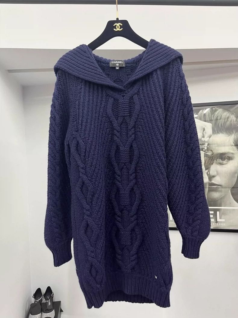 Chanel Chanel Navy Collar Cable Knit Sweater - dmc Size US M / EU 48-50 / 2 - 1 Thumbnail