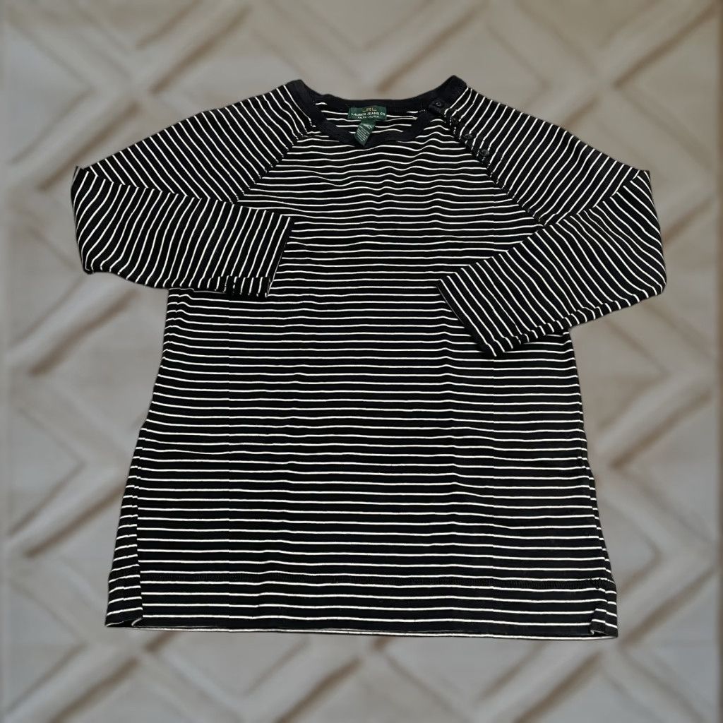 Ralph Lauren Ralph Lauren Shirt Womens Large White Black Striped Long Sleeve Top Size L / US 10 / IT 46 - 1 Thumbnail