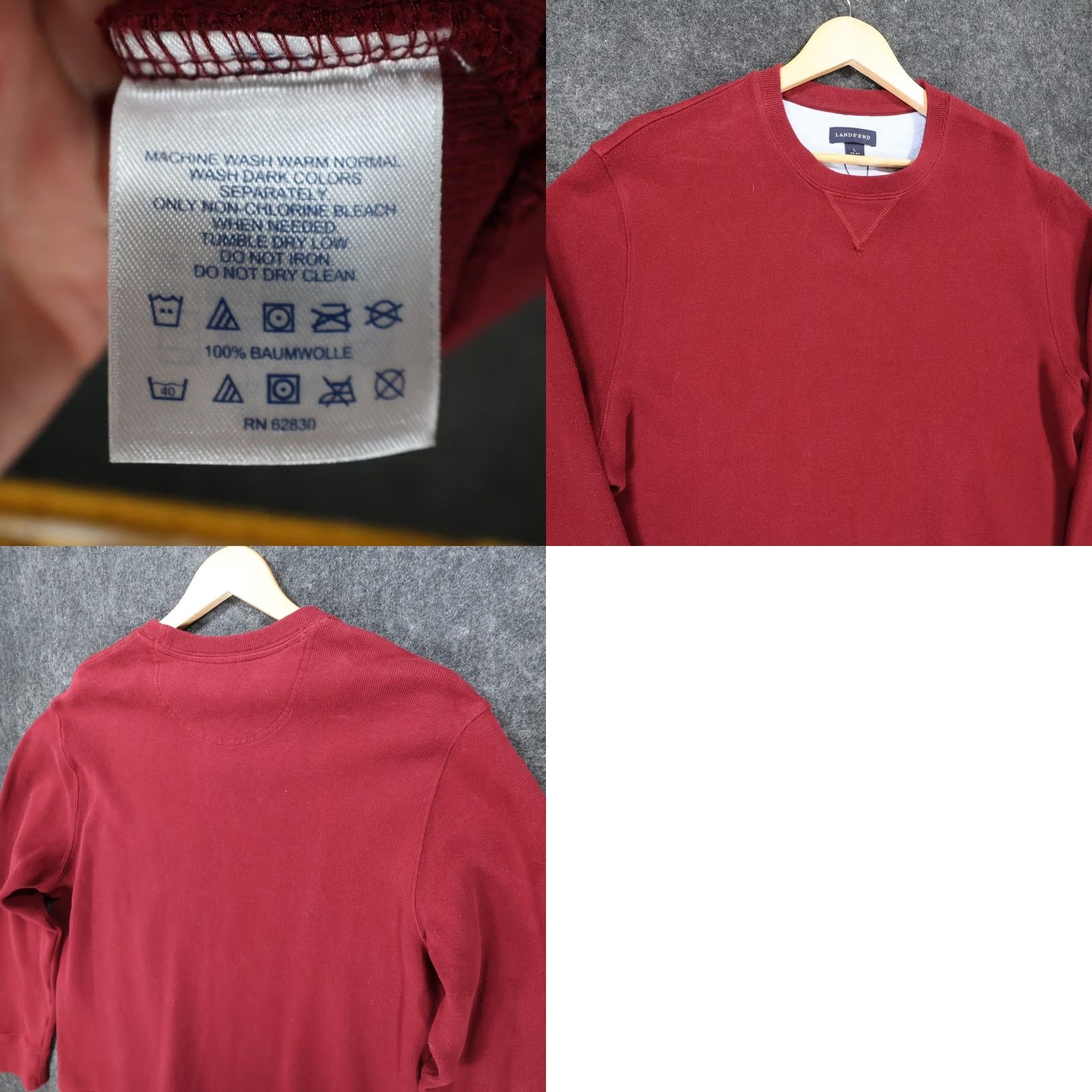 Lands' End Lands' End Sweatshirt Mens L Red Long Sleeve Crew Neck Ribbed Trim Excellent Size US L / EU 52-54 / 3 - 8 Thumbnail