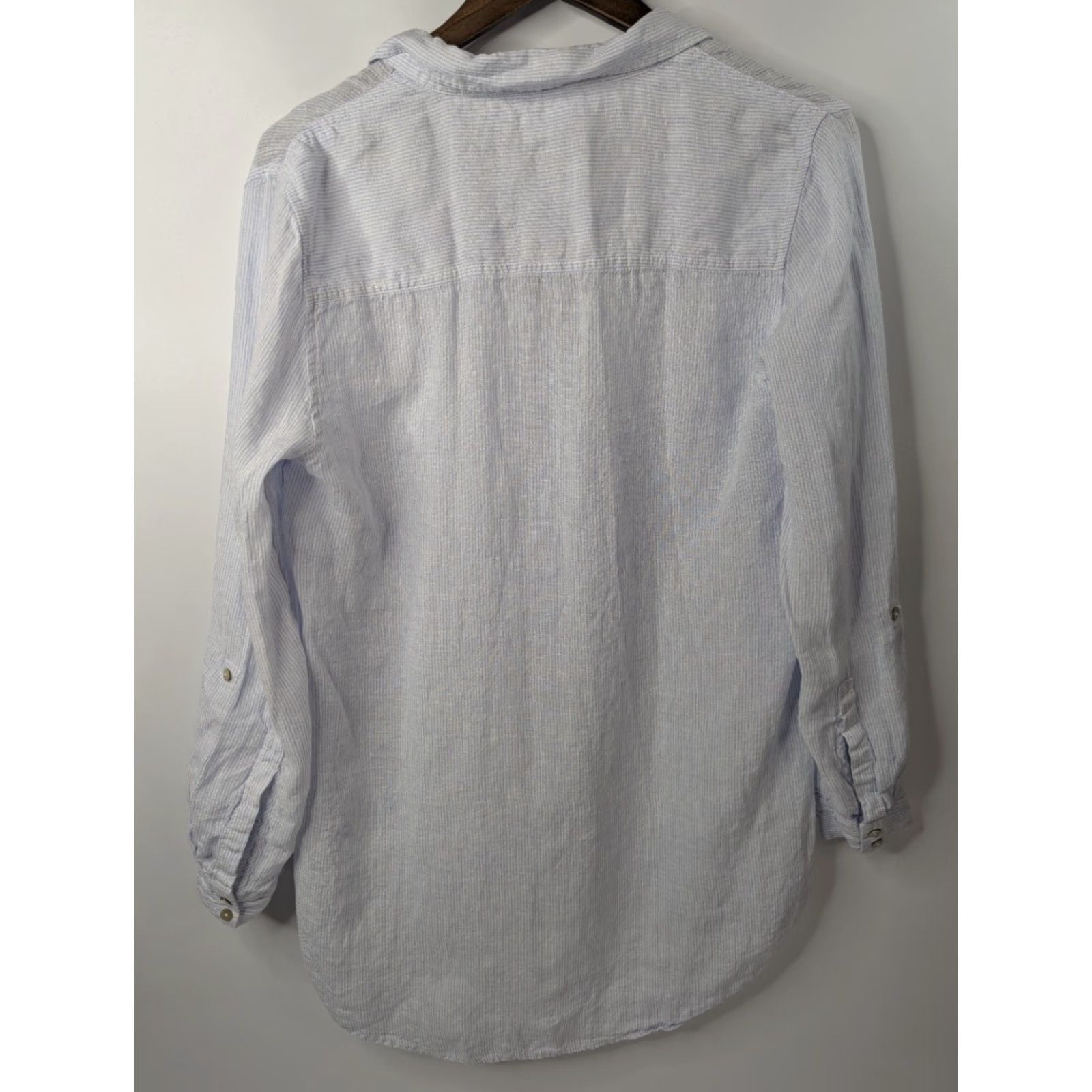 Vintage VINTAGE Sigrid Olsen 100% Linen Long Sleeve Coastal Strripe Button Up V-Neck Top Medium Size M / US 6-8 / IT 42-44 - 5 Thumbnail