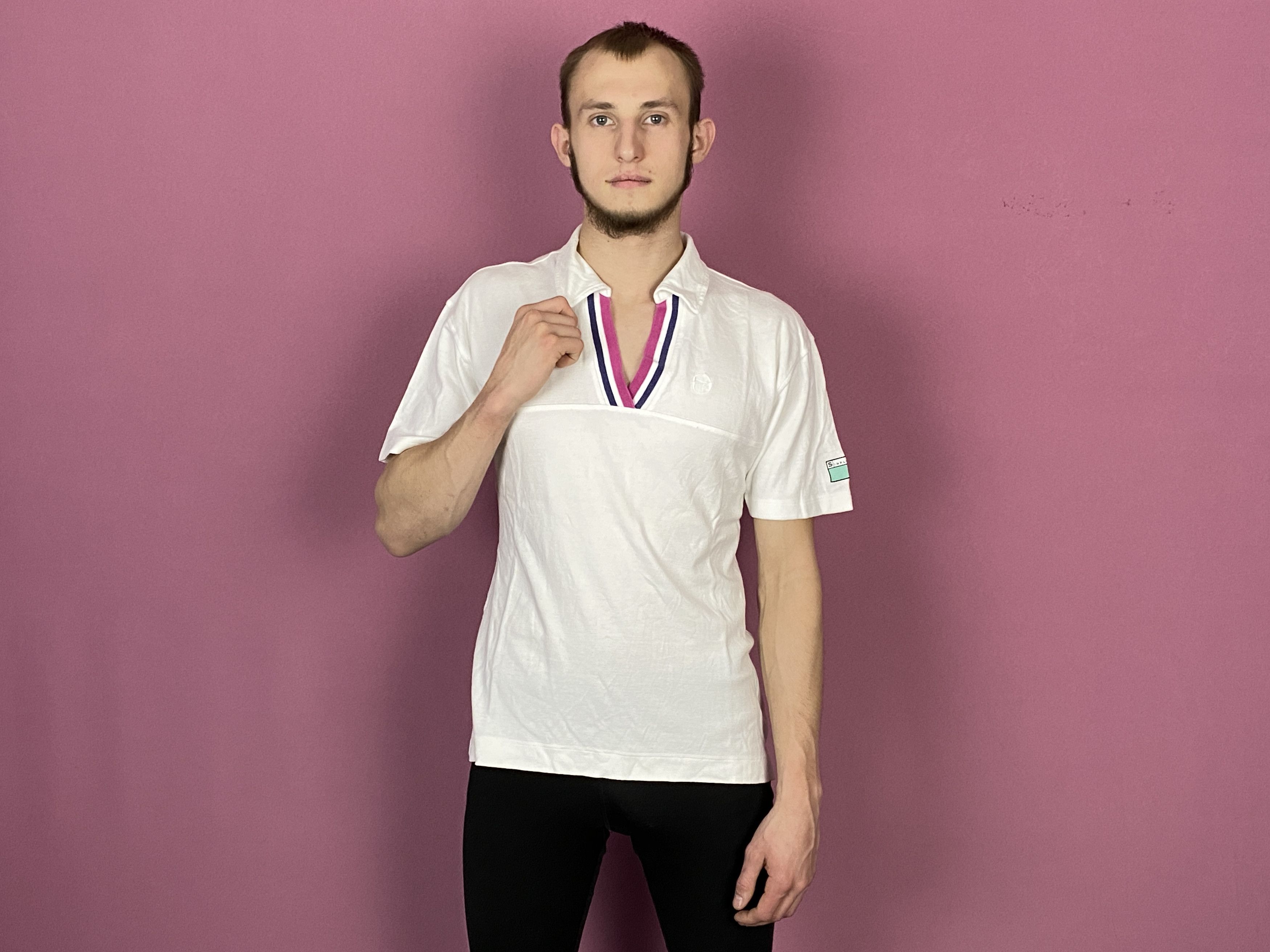 Sergio Tacchini × Vintage Sergio Tacchini Vintage Men's V Neck Polo Shirt - L Size US L / EU 52-54 / 3 - 4 Thumbnail