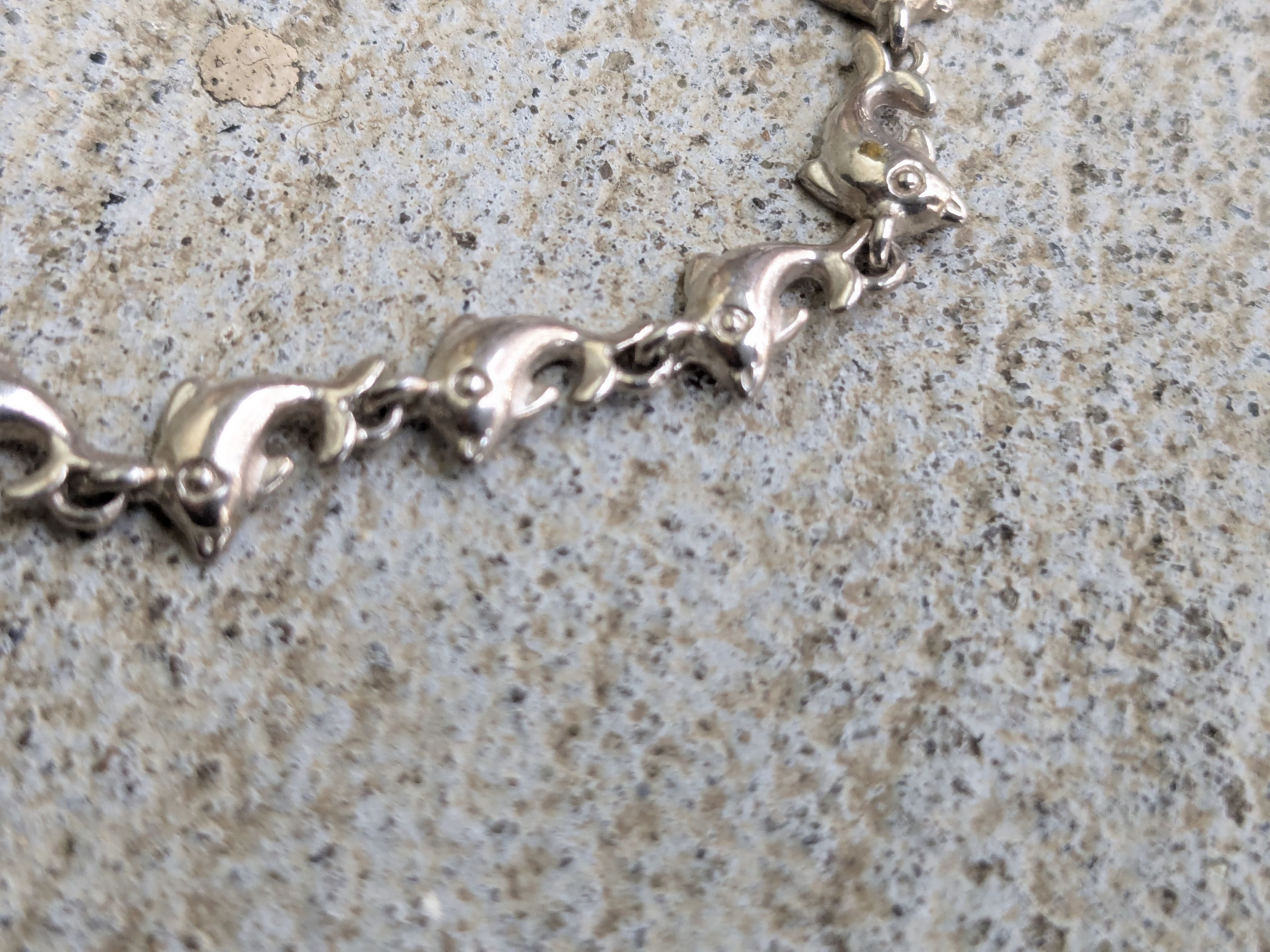 Jewelry Vintage Sterling Silver Bracelet Dolphin Chain 7.25" Size ONE SIZE - 9 Thumbnail