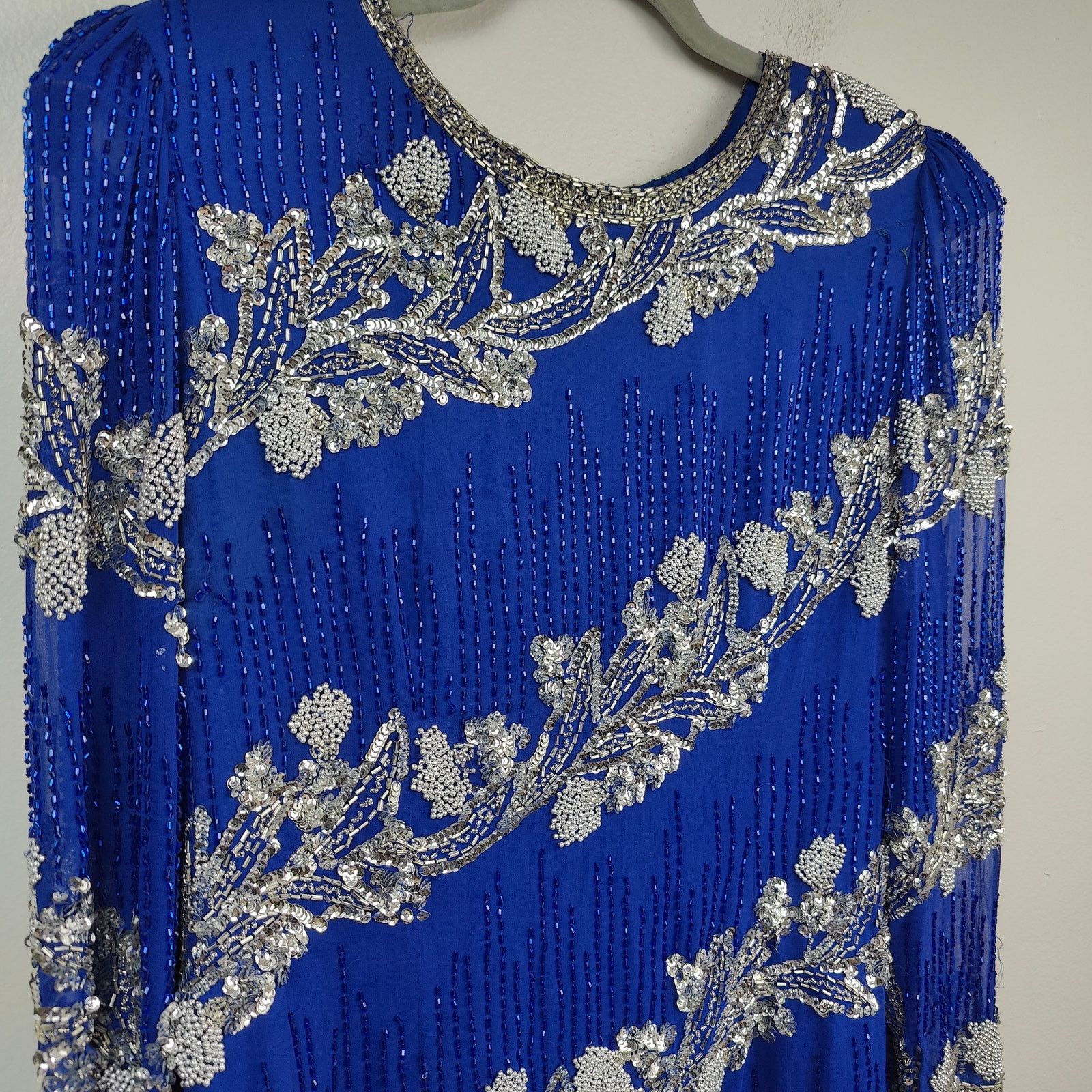 Other Vintage Nite Line I.Magnin Silk Beaded Top Womens 14 Blue Size XL / US 12-14 / IT 48-50 - 2 Thumbnail