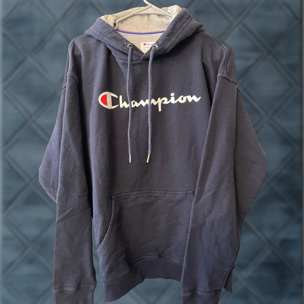 Champion Champion Hoodie Mens Size Large Long Sleeve Tee Shirt Navy Blue Spell Out Athletic Logo Hooded Sports Size US L / EU 52-54 / 3 - 1 Thumbnail