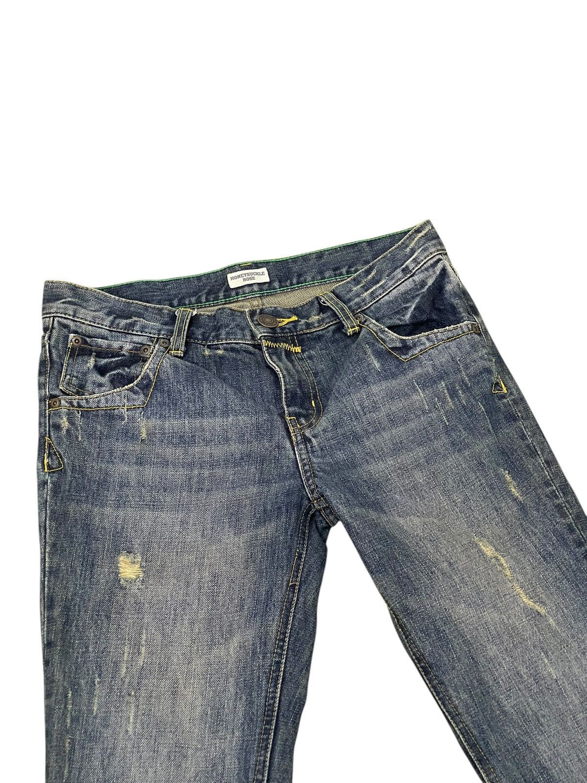 Japanese Brand Flare Jeans Honeysuckle Rose Faded Distress Boot Cut 7🟦 Size US 29 - 8 Thumbnail