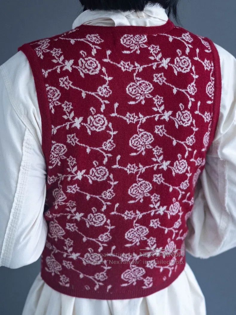 Kenzo Kenzo Chestnut red floral double-breasted knit vest Size XS / US 0-2 / IT 36-38 - 7 Thumbnail