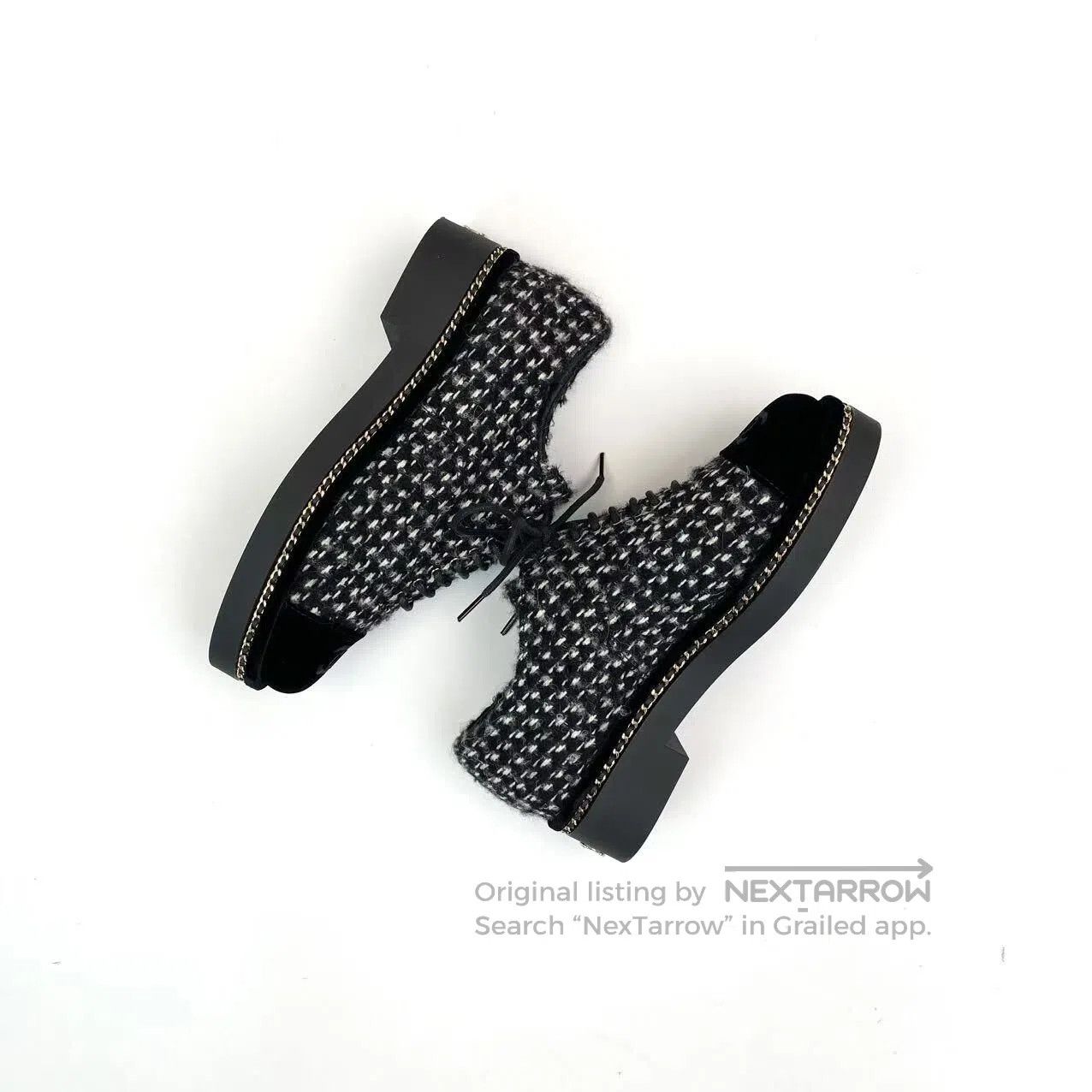 Chanel Chanel Tweed chain gray and black color-blocking loafers| Size US 5.5 / IT 35.5 - 4 Thumbnail