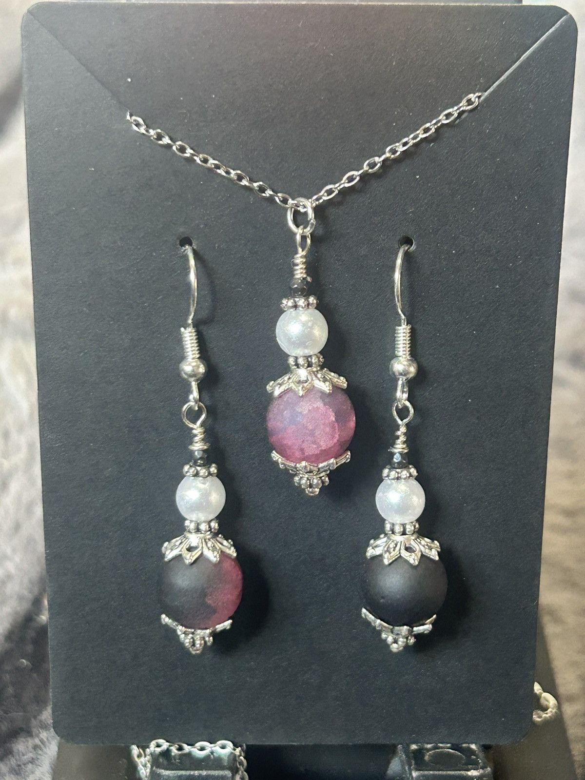 Handmade Handcrafted ombré crackle glass classic pearl necklace set Size ONE SIZE - 2 Thumbnail
