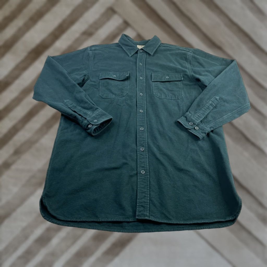 Vintage LL Bean Shirt Mens XL Tall Chamois Flannel Heavyweight Button Front Green Size US XL / EU 56 / 4 - 1 Thumbnail