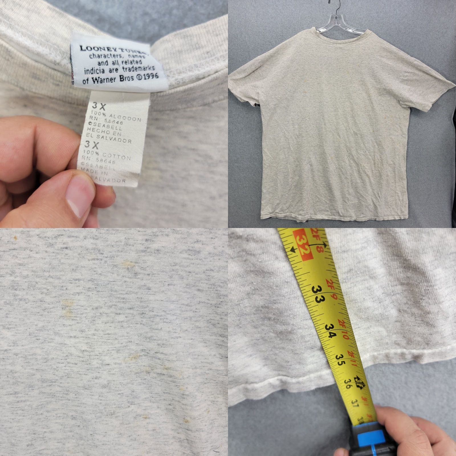 Vintage VINTAGE LOONEY TUNES Shirt Bugs Bunny 3X Adult Gray 90s Bah Hum Bugs T Shirt Santa Santa Bunny Mens Size US XXL / EU 58 / 5 - 8 Thumbnail