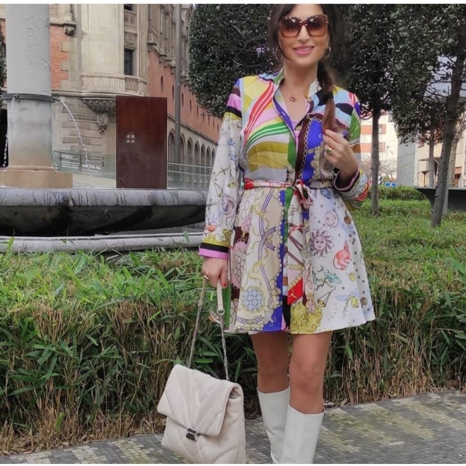 Zara Zara Size L Chain Scarf Print Shirt Dress Satin Zodiac Short Size L / US 10 / IT 46 - 5 Thumbnail
