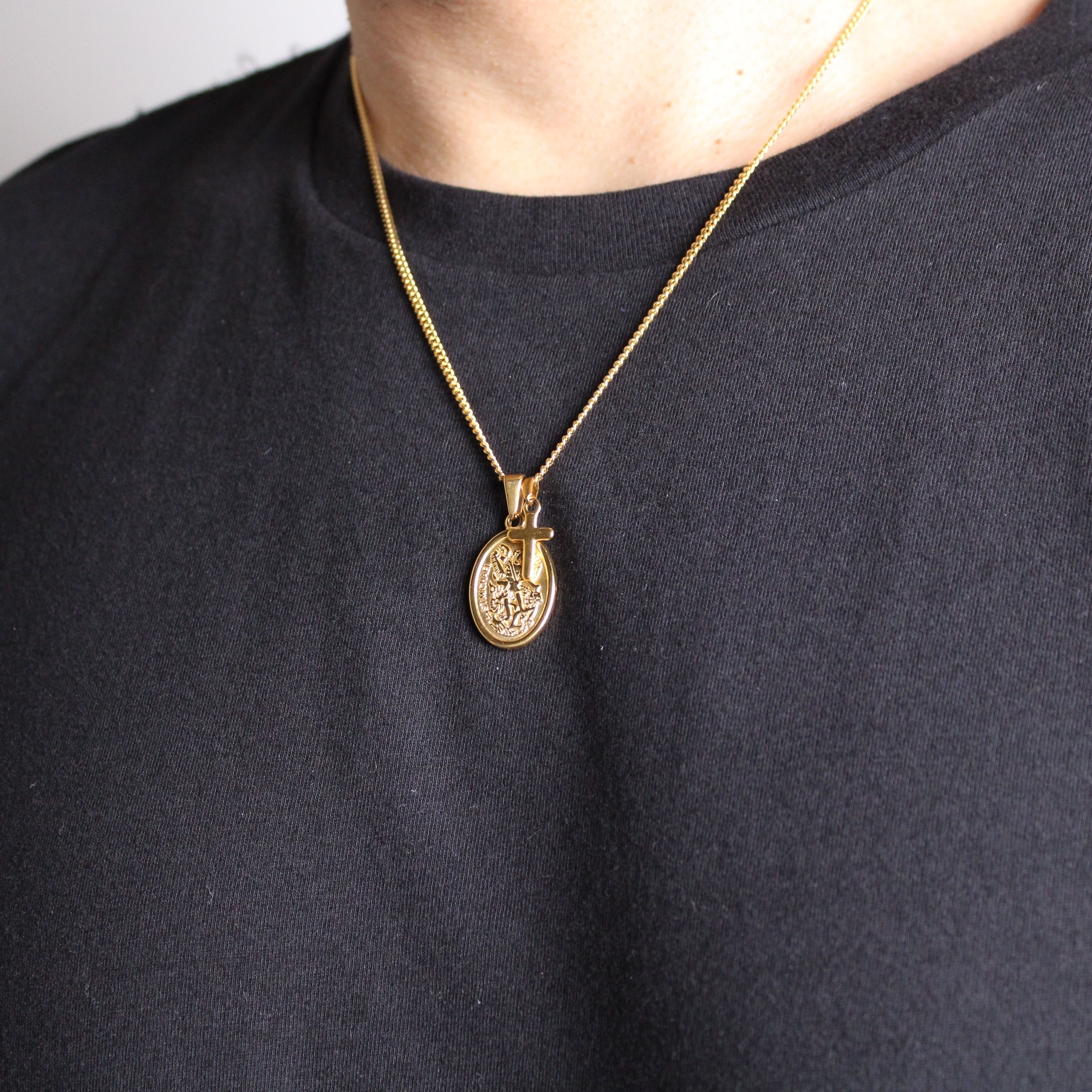 Jewelry Gold Saint Michael and Mini Cross Pendant Necklace Set Size ONE SIZE - 3 Thumbnail