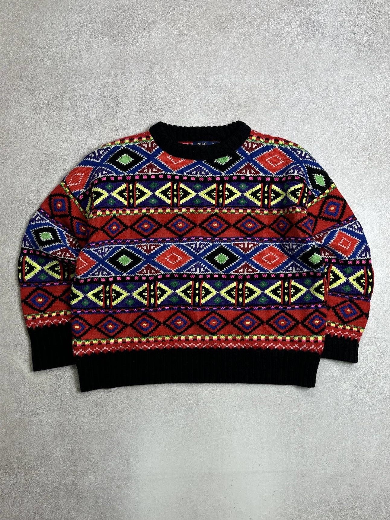 Polo Ralph Lauren Vintage Polo Ralph Lauren RRL Abstract Coogi Style Sweater Size US XL / EU 56 / 4 - 1 Thumbnail