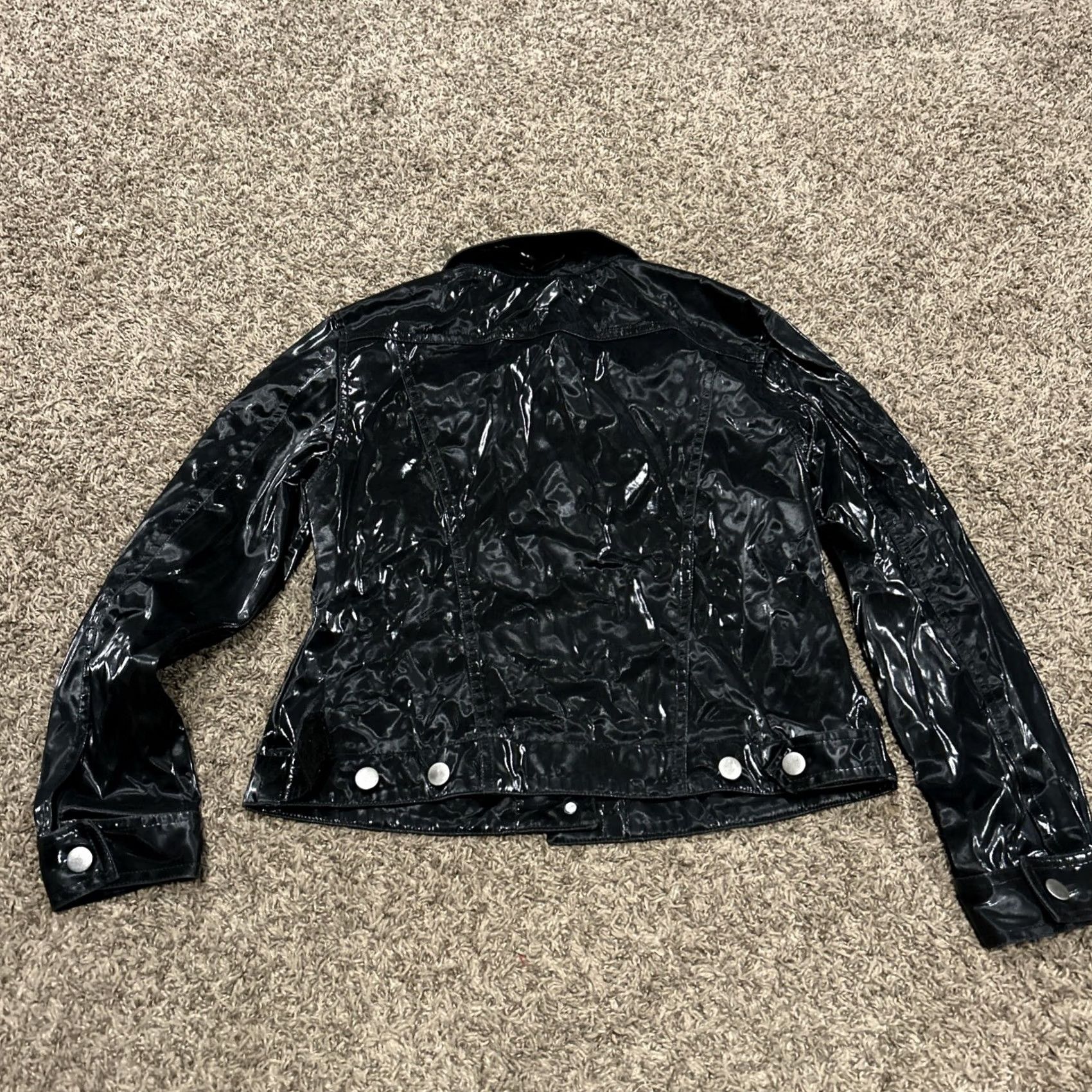 Vintage Highway Jacket Womens M Faux Leather Motorcycle Jacket Biker Style Button Up Black Short 20” Lined Nylon Fall Spring Winter Size M / US 6-8 / IT 42-44 - 3 Thumbnail