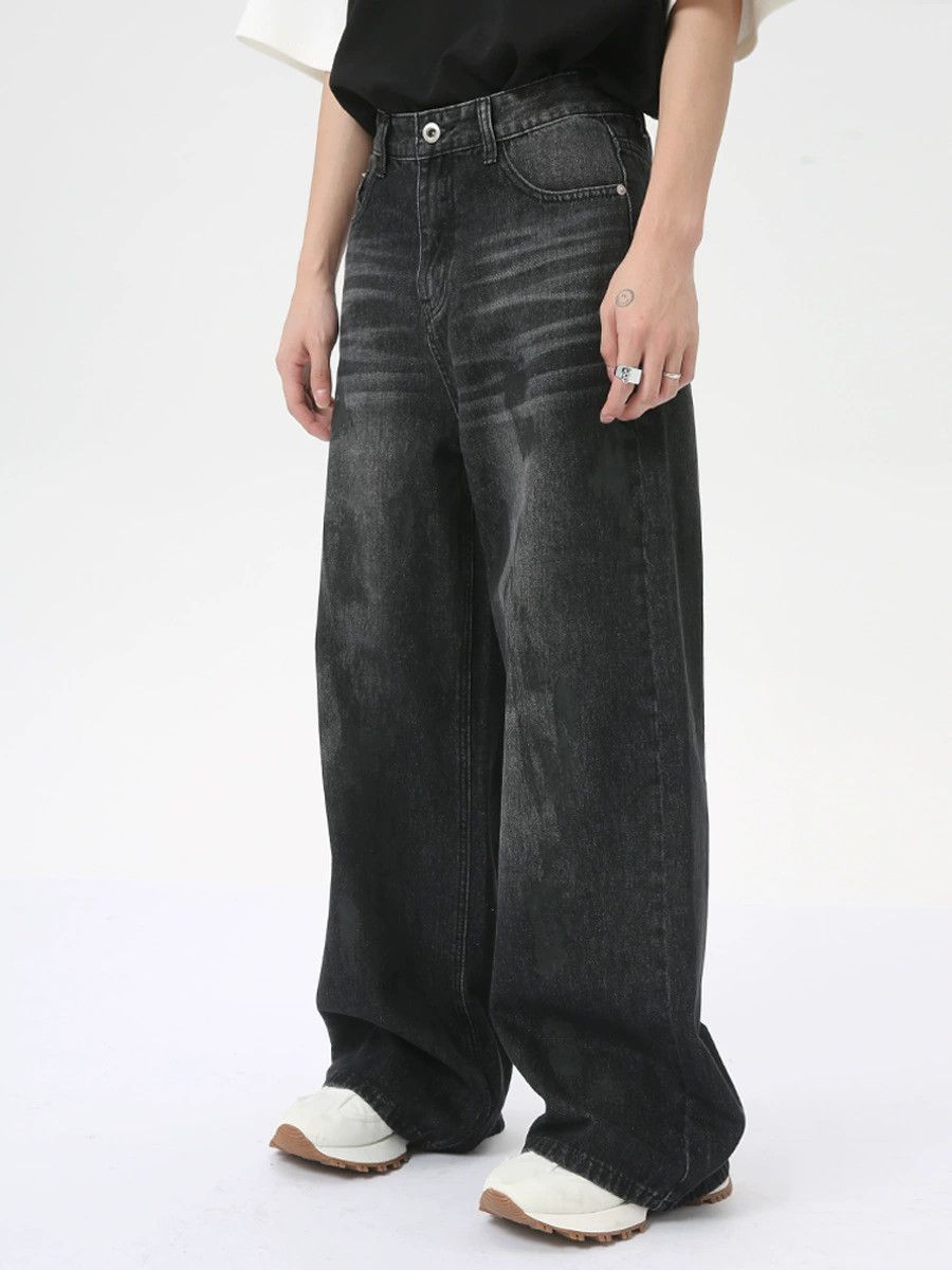 Jean Street fashion dirty distressed straight jeans trend Size US 32 / EU 48 - 2 Thumbnail