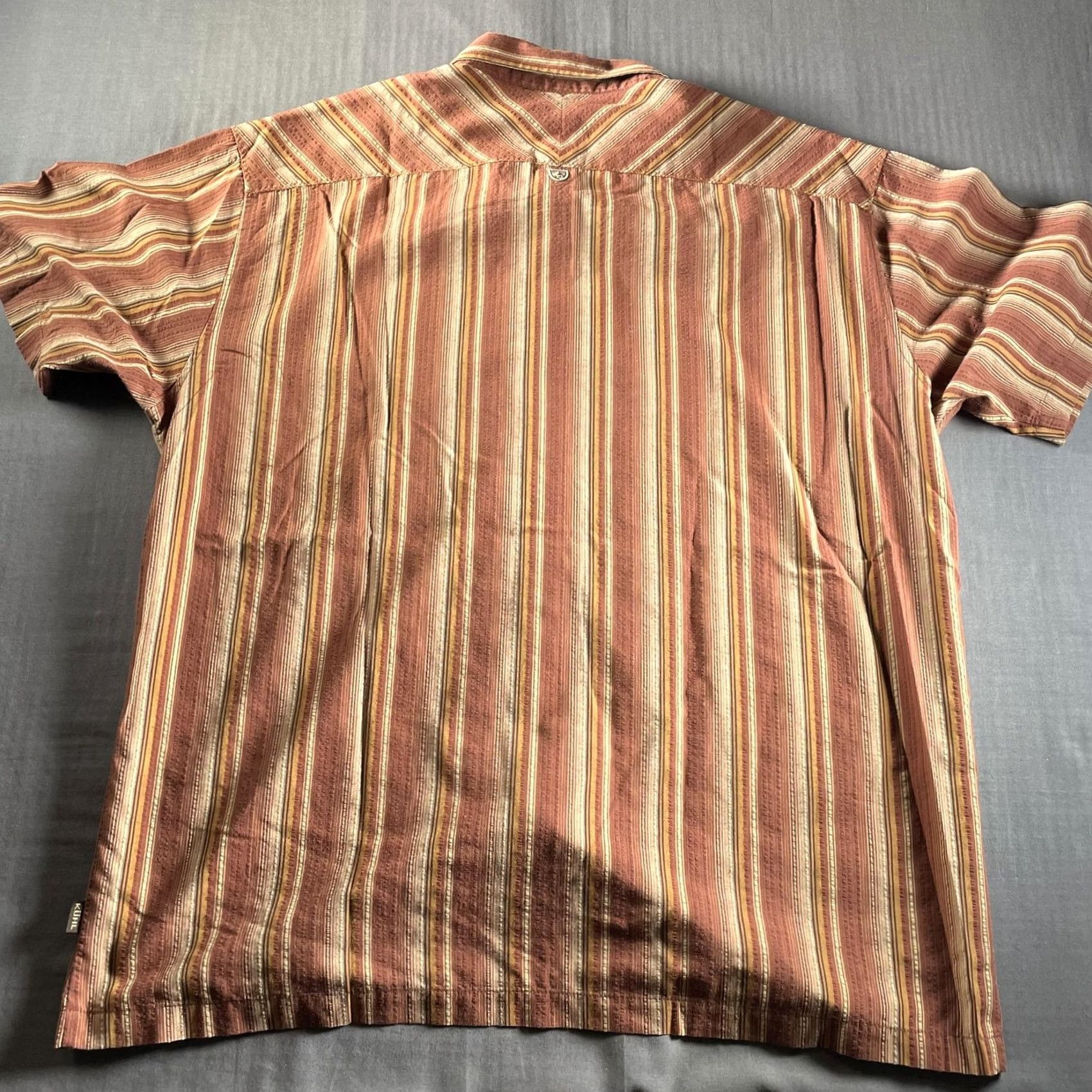 Vintage KÜHL Shirt Mens 2XL Brown Red Striped Short Sleeve Button Front Outdoor Casual Size US XXL / EU 58 / 5 - 7 Thumbnail