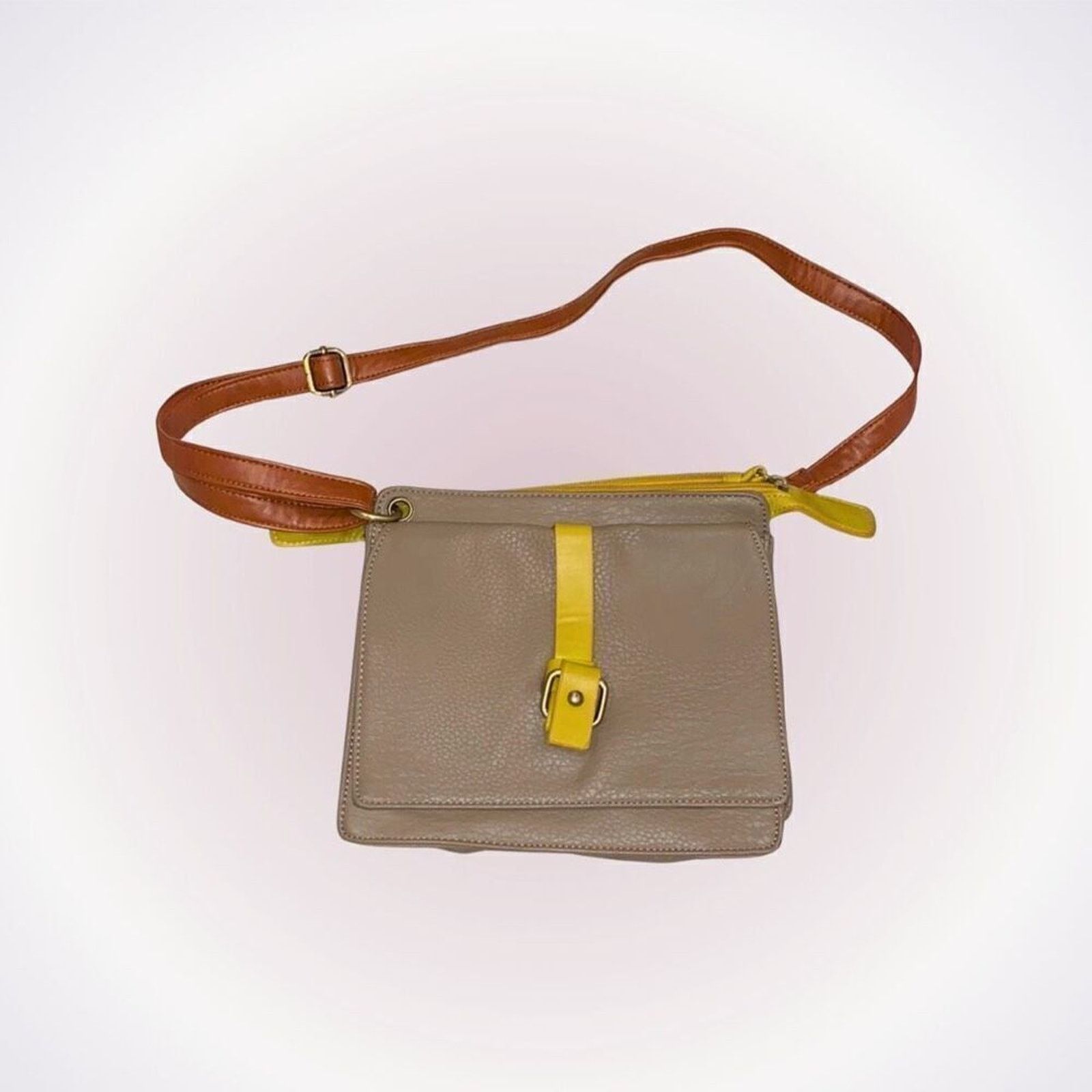 Nordstrom Neutral Crossbody Bag With Yellow Buckle | Size Os in Grey, Women's