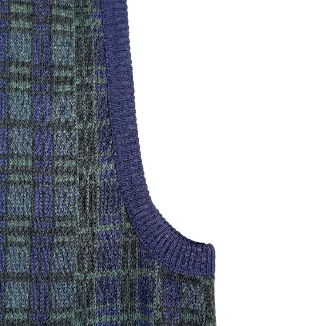 Murano VINTAGE Murano Sweater Vest Cardigan 90s Adult Large Blue Green Plaid Wool Knit Crew Neck Mens Size US L / EU 52-54 / 3 - 5 Thumbnail