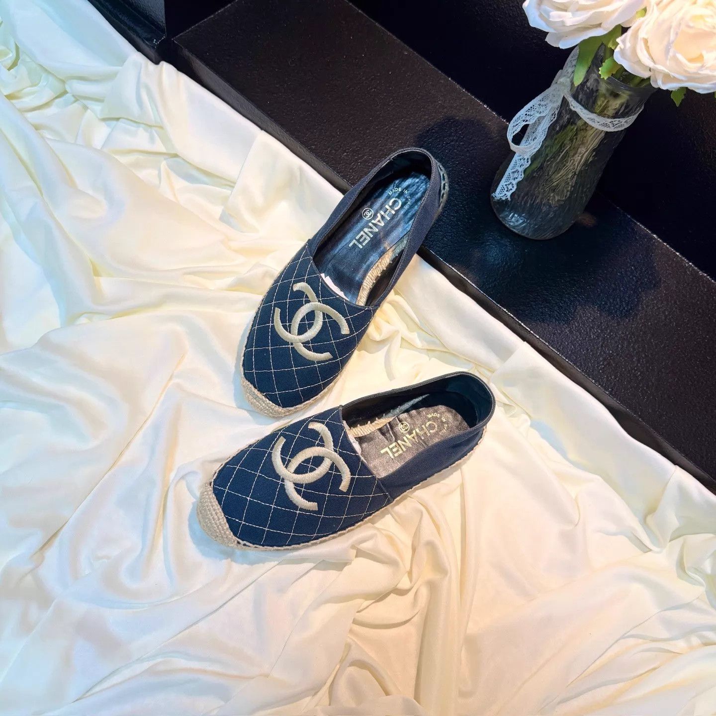 Chanel CHANEL Blue Quilted CC Embroidered Boat Shoes 37 95NEW Size US 6.5 / IT 36.5 - 1 Thumbnail