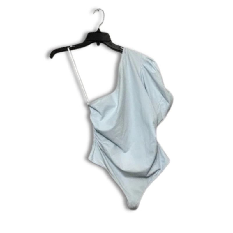 Free People Free People Bodysuit Puff Sleeves One Shoulder Blue W L NWOT Size L / US 10 / IT 46 - 2 Thumbnail