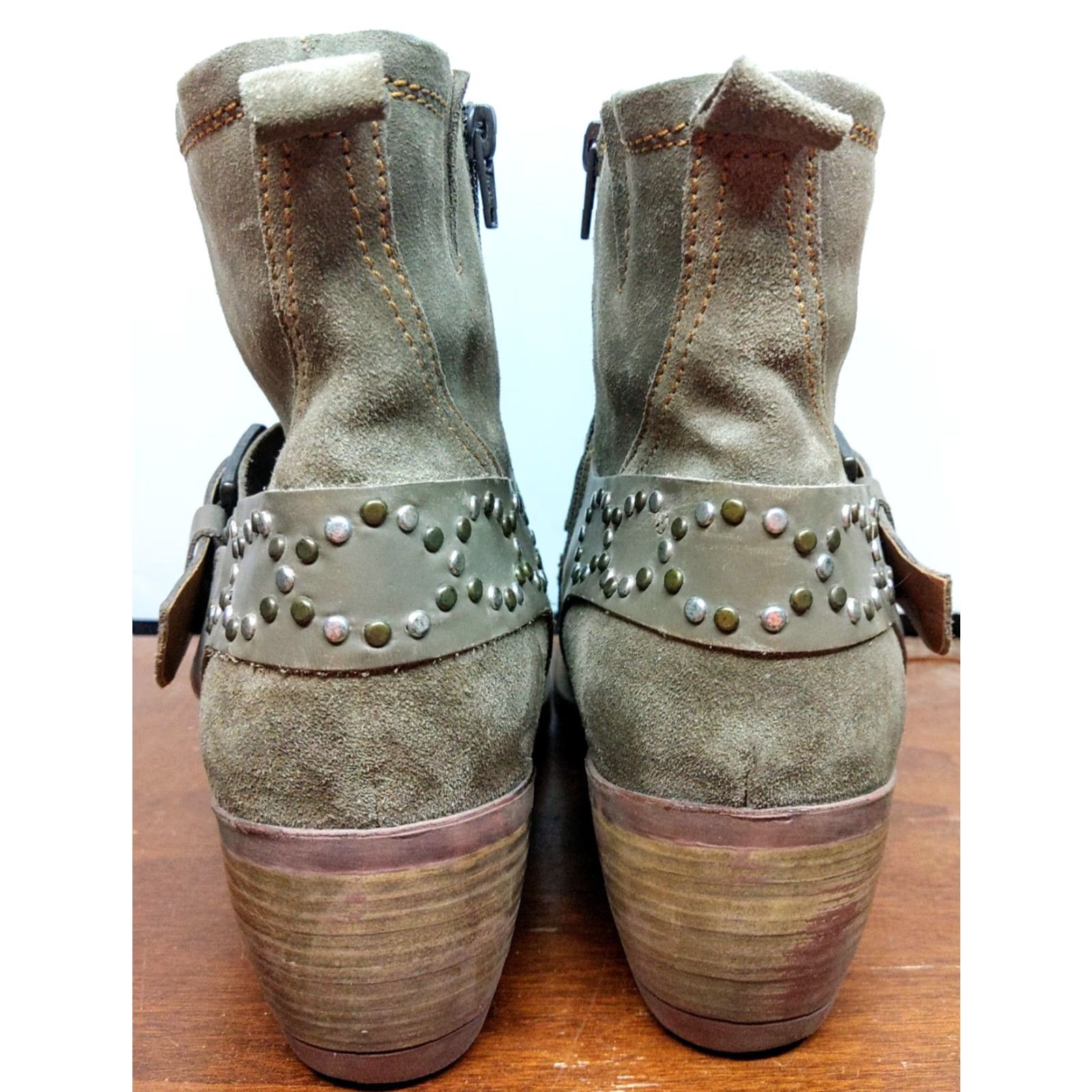 Vintage Josef Seibel Toni Gray Brown Leather Harness Ankle Boots Women's Size 42 10 US Zip Block Heel Leather Bootie Size US 10 / IT 40 - 5 Thumbnail