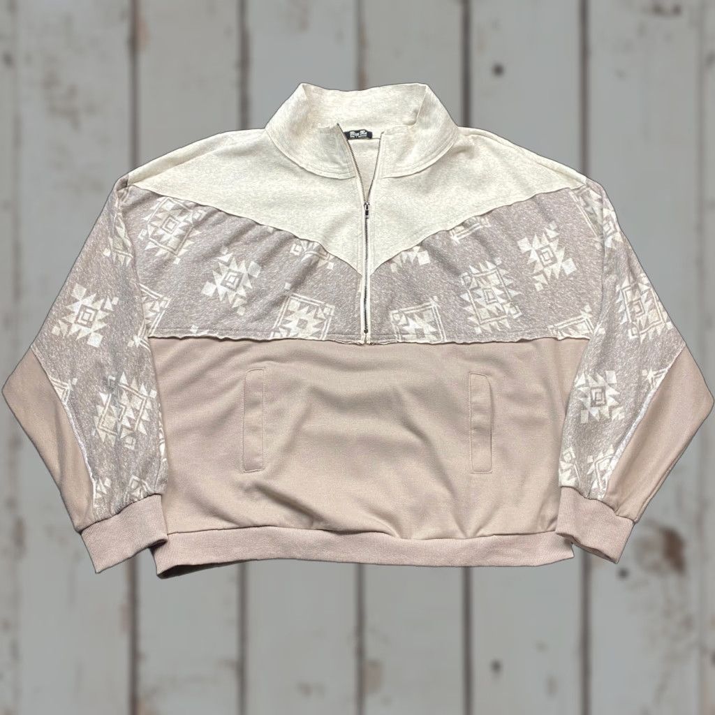 Miss Me Miss Me Sweater Geometric Aztec Oversized Pullover Long Sleeve L Beige Womens Size L / US 10 / IT 46 - 1 Thumbnail