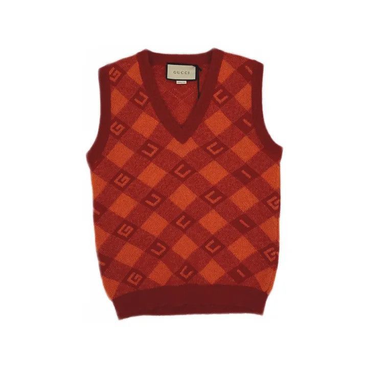 Other Gucci V-Neck Plaid Women's Vest in Orange-2507 Size XS / US 0-2 / IT 36-38 - 8 Thumbnail