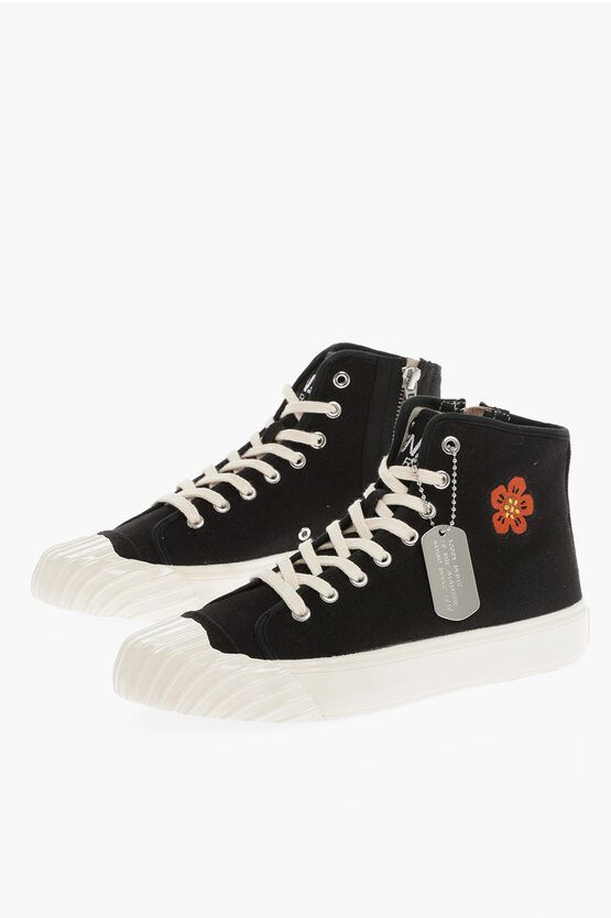 image of Paris Canvas Kenzoschool High-Top Sneakers With Side Zip in Black, Women's (Size 8)