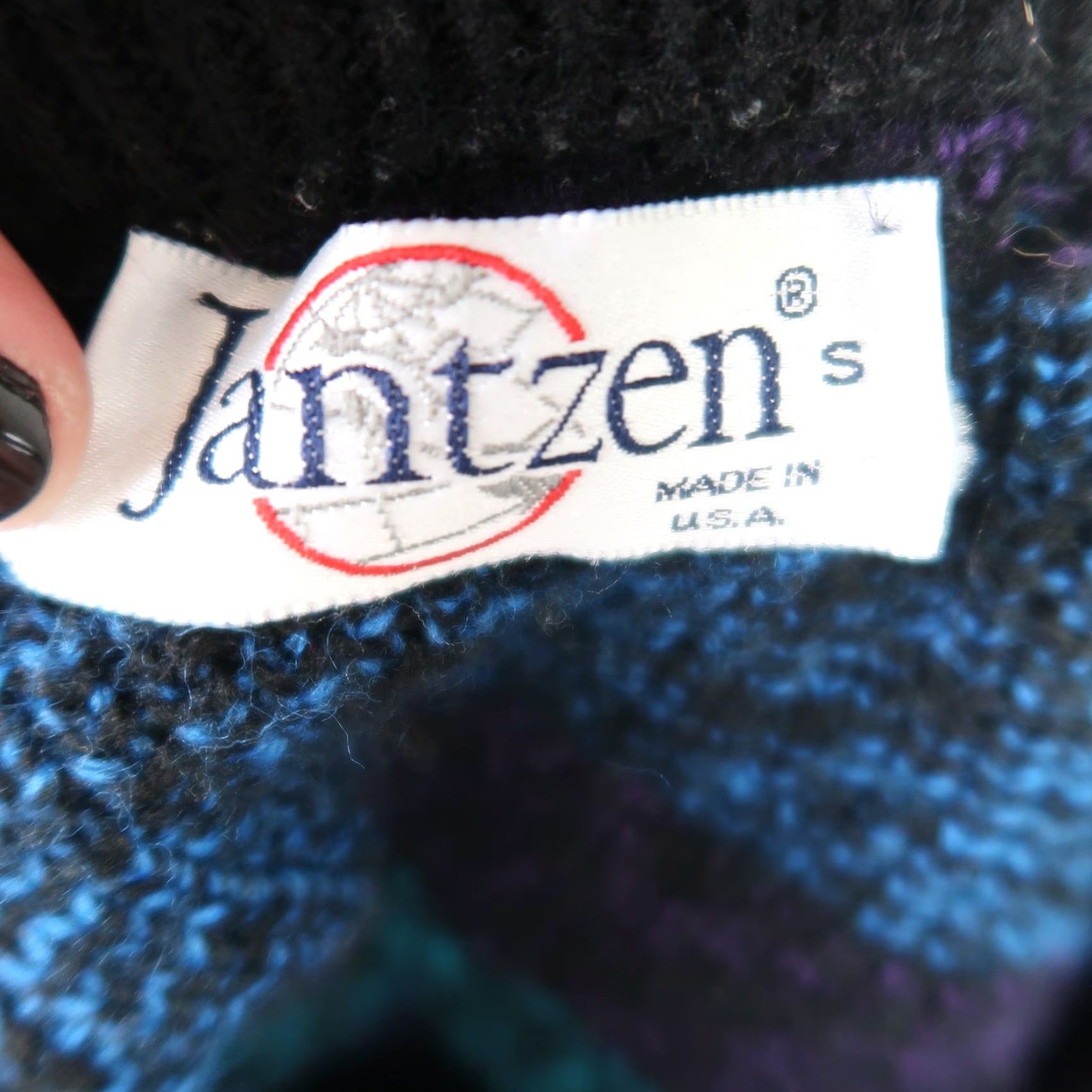 Jantzen VINTAGE Jantzen Mens knit sweater Black teal geometric print S 1980s Mens Size US S / EU 44-46 / 1 - 5 Thumbnail