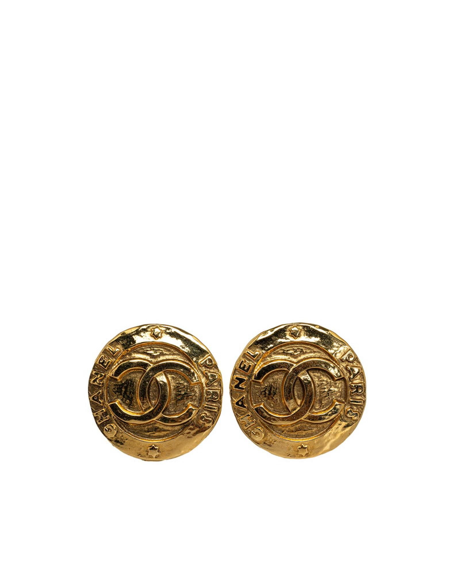 image of Chanel Classic Gold Cc Clip On Earrings, Women's