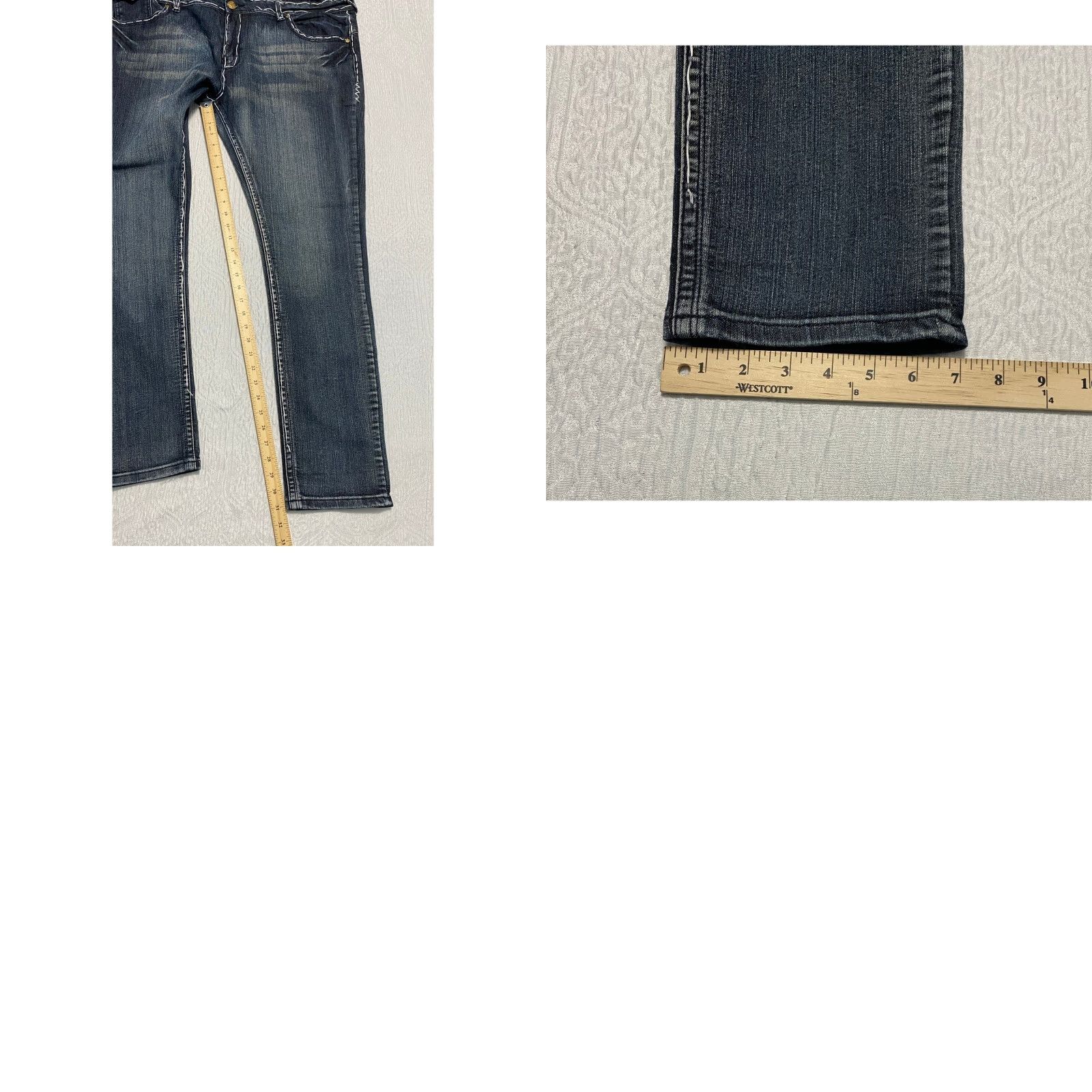 Denime Old Skool Jeans Bootcut Women Size 22W Plus 5-Pocket Dark Wash Denim Embellished Fleur Pockets Size 40" / US 18 - 8 Thumbnail
