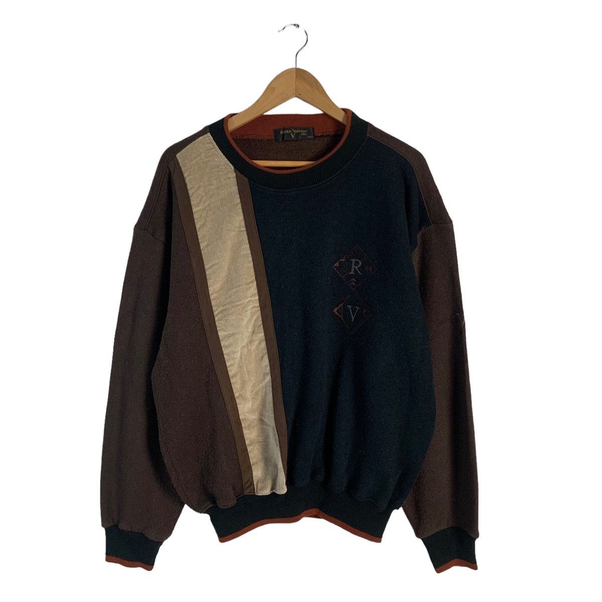 image of Rudolph Valentino Color Block Sweatshirt in Black/Brown, Men's (Size XL)