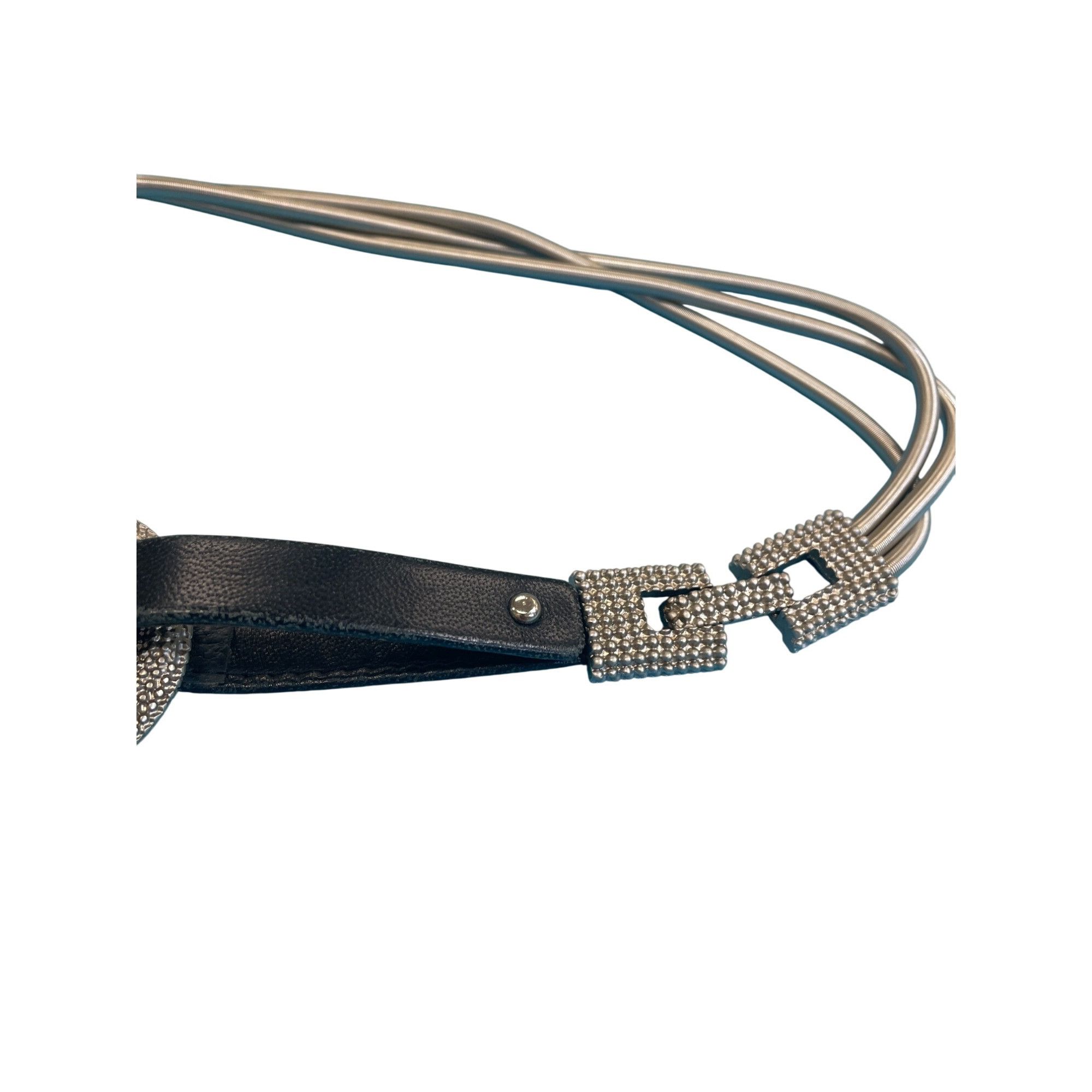 Vintage Vintage Black Leather & Silver-Tone Metal womans fashion Bel Size ONE SIZE - 5 Thumbnail