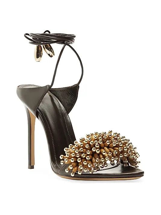 Aquazzura os11x1225 Zaya 100MM Embellished Leather Ankle-Wrap Sandals Size US 7 / IT 37 - 2 Thumbnail