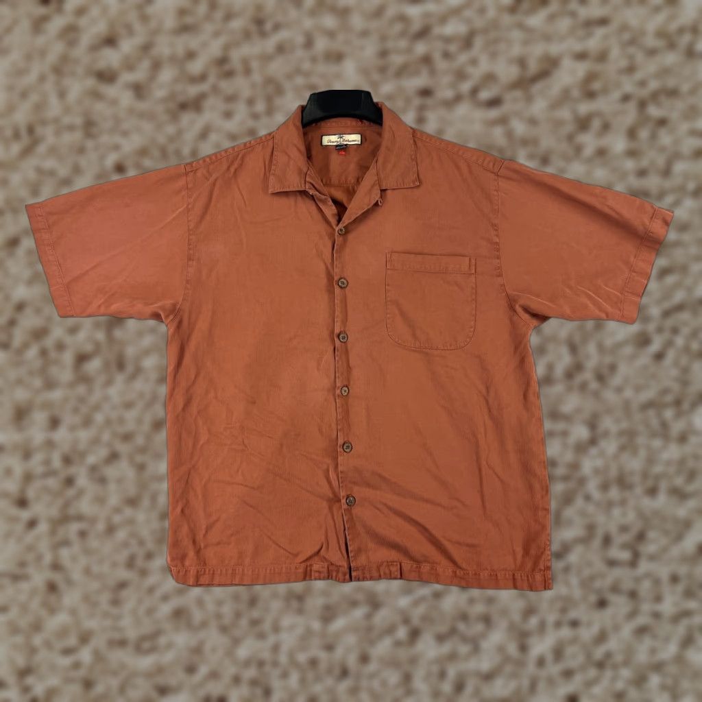 Tommy Bahama Tommy Bahama Shirt Men Large Orange Herringbone Button-Up Casual Beach Resort Aloha 40 in Chest Size US L / EU 52-54 / 3 - 1 Thumbnail