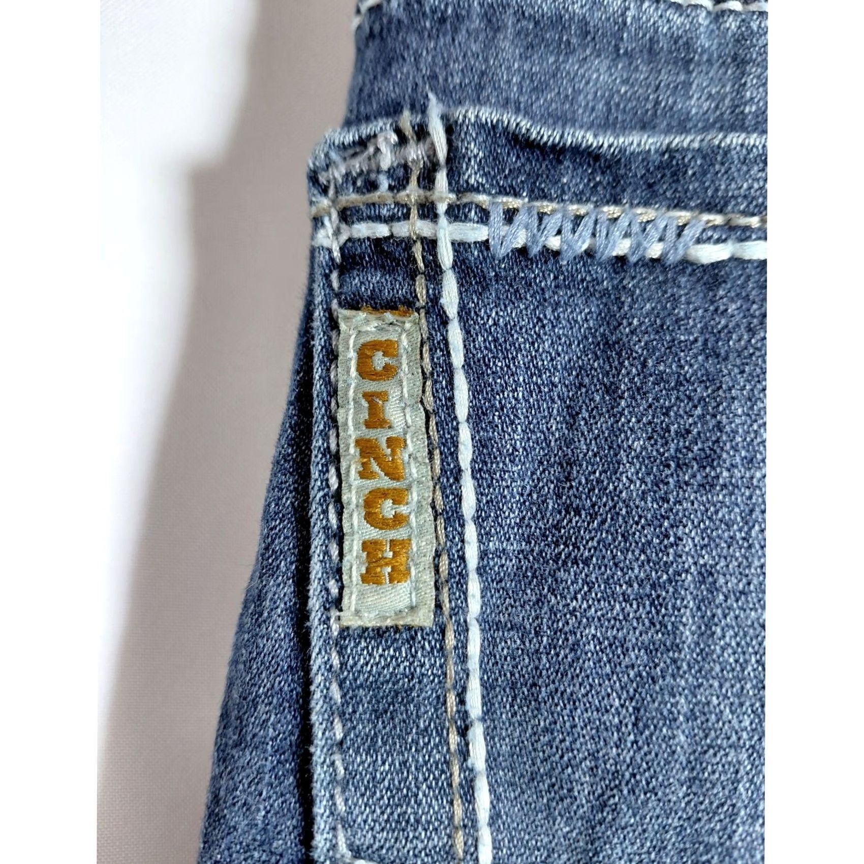 Denime Cinch Jeans Blue Solid Classic Men 31X32 Denim Stretch Regular Front Zip Zip Closure M/L Rise Mid 10-12 in Size US 31 - 4 Thumbnail