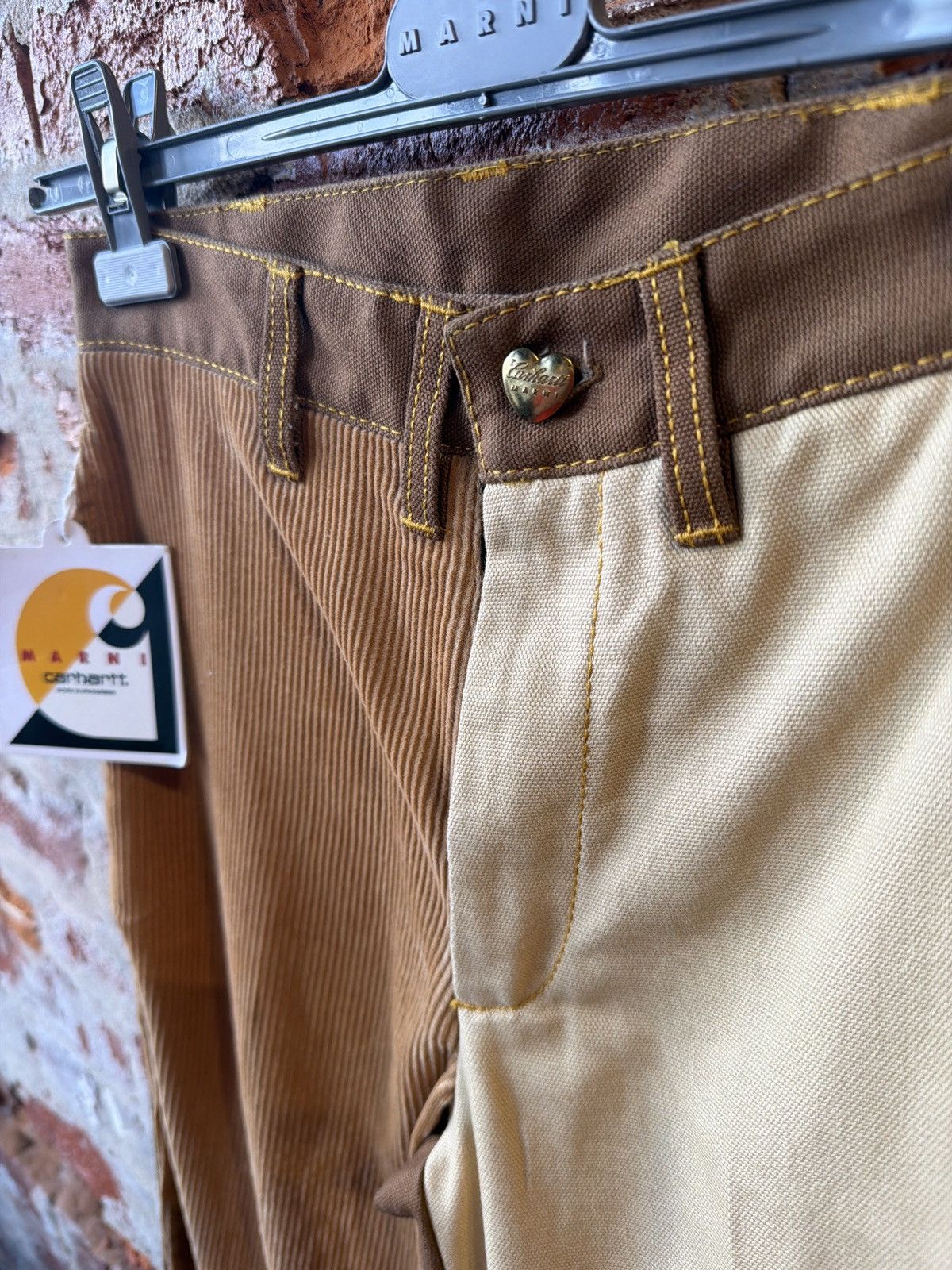 Carhartt Wip × Marni Marni x Carhartt WIP Mix Fabric Pant (Brown SZ XXS) Size US 27 - 3 Thumbnail