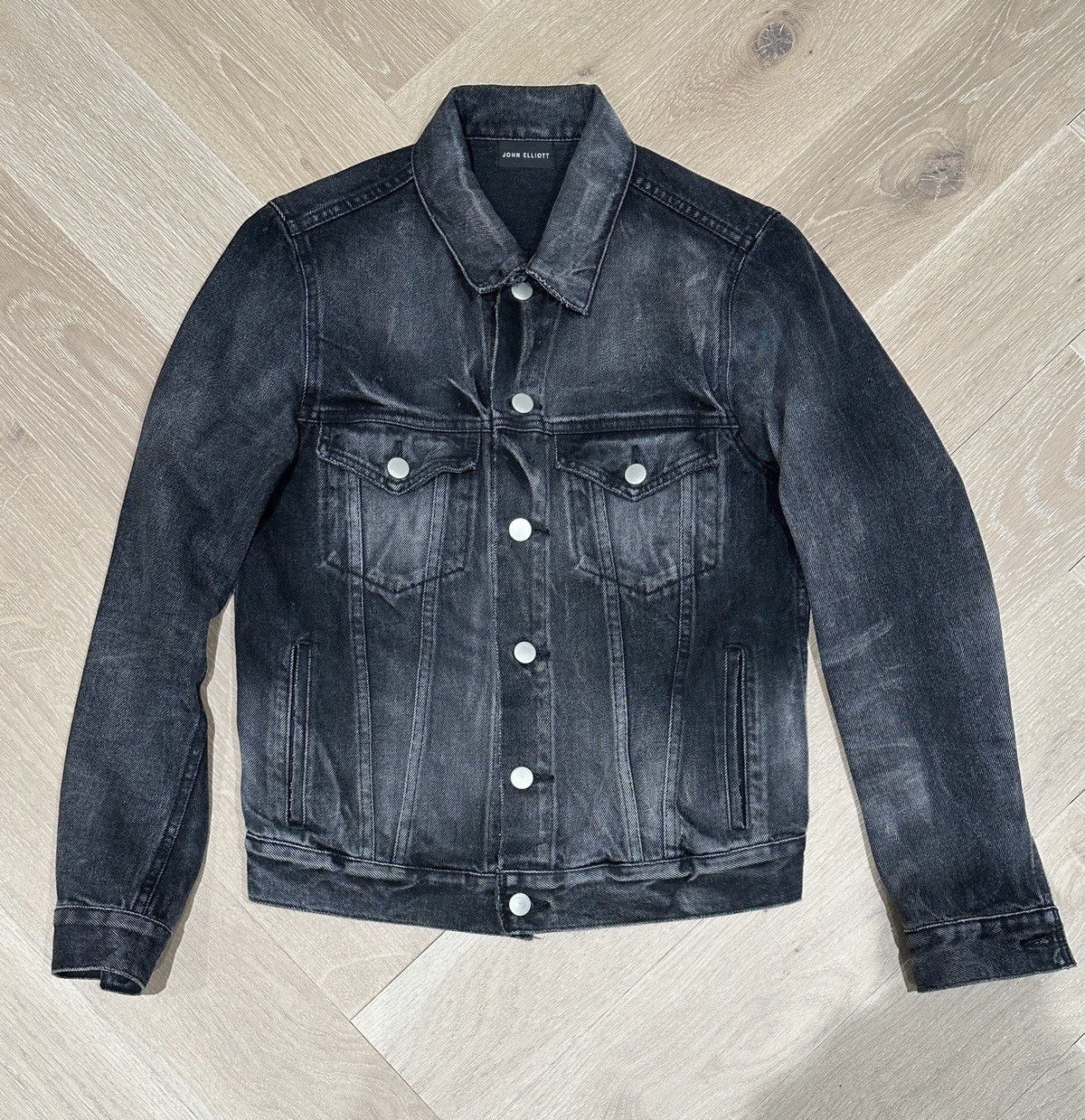 image of John Elliott Black Denim Thumper Type Iii Jacket (Size Xs), Men's