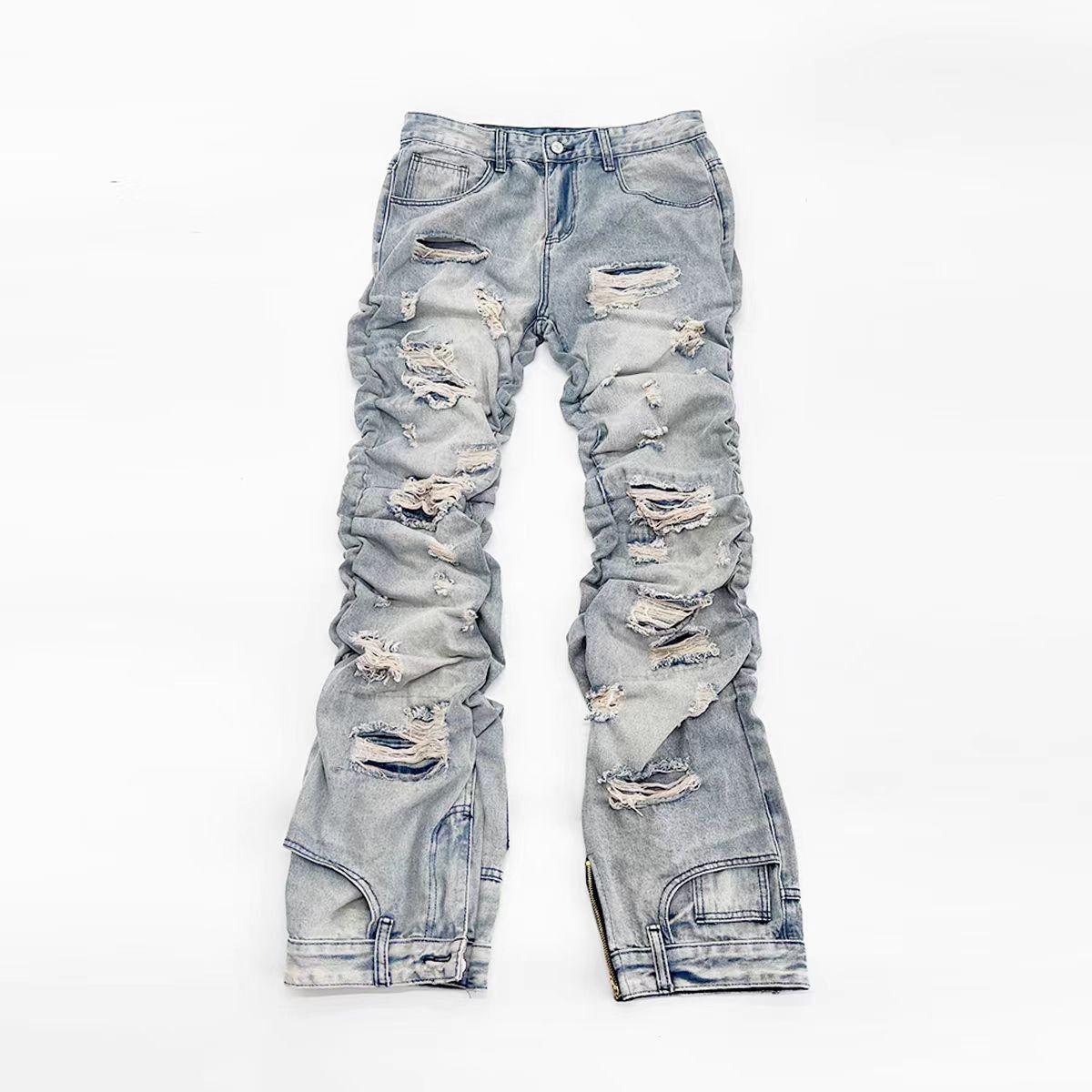 Designer × Jean × Vintage Street Hip Hop Aged Washed Extra Long Distressed Jeans Size US 30 / EU 46 - 2 Thumbnail