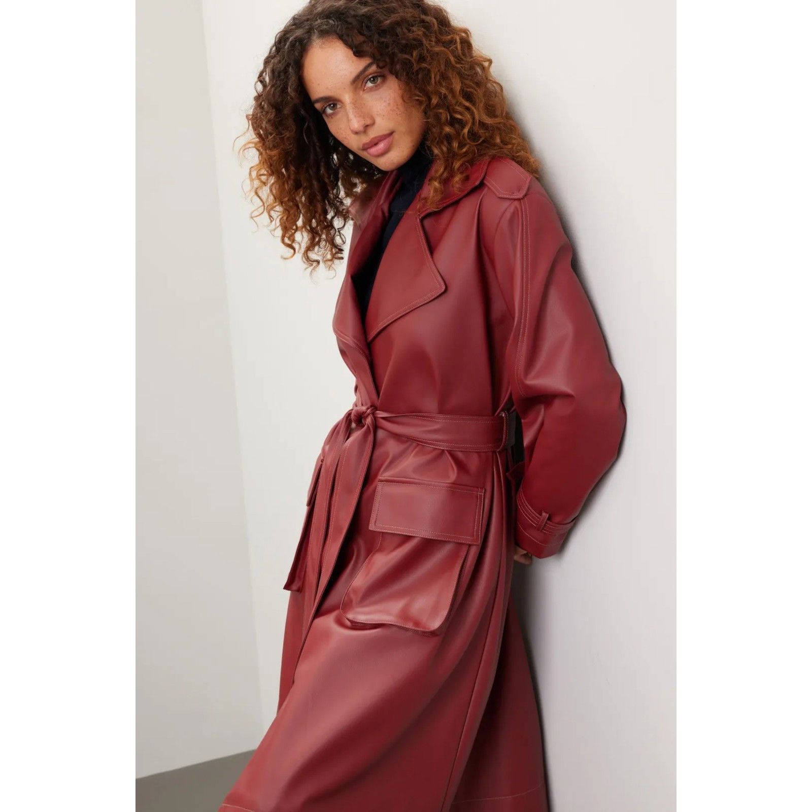Other ASHLEY PARK x RTR Long Red Faux Leather Jacket Size S MSRP $ Size M / US 6-8 / IT 42-44 - 3 Thumbnail