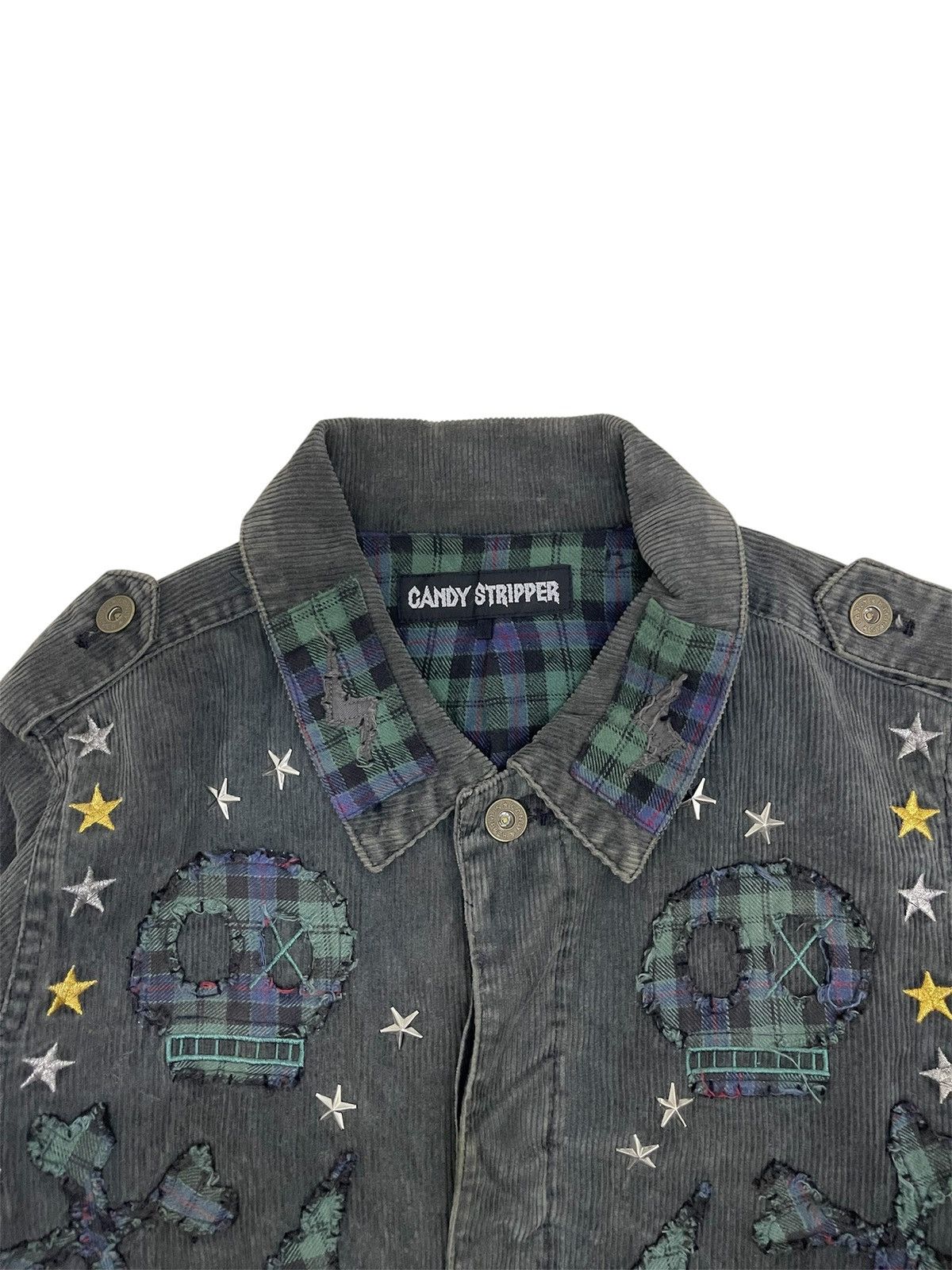 If Six Was Nine Candy Stripper Plaid Skull Patchwork Punk Chore Jacket Size US M / EU 48-50 / 2 - 9 Thumbnail