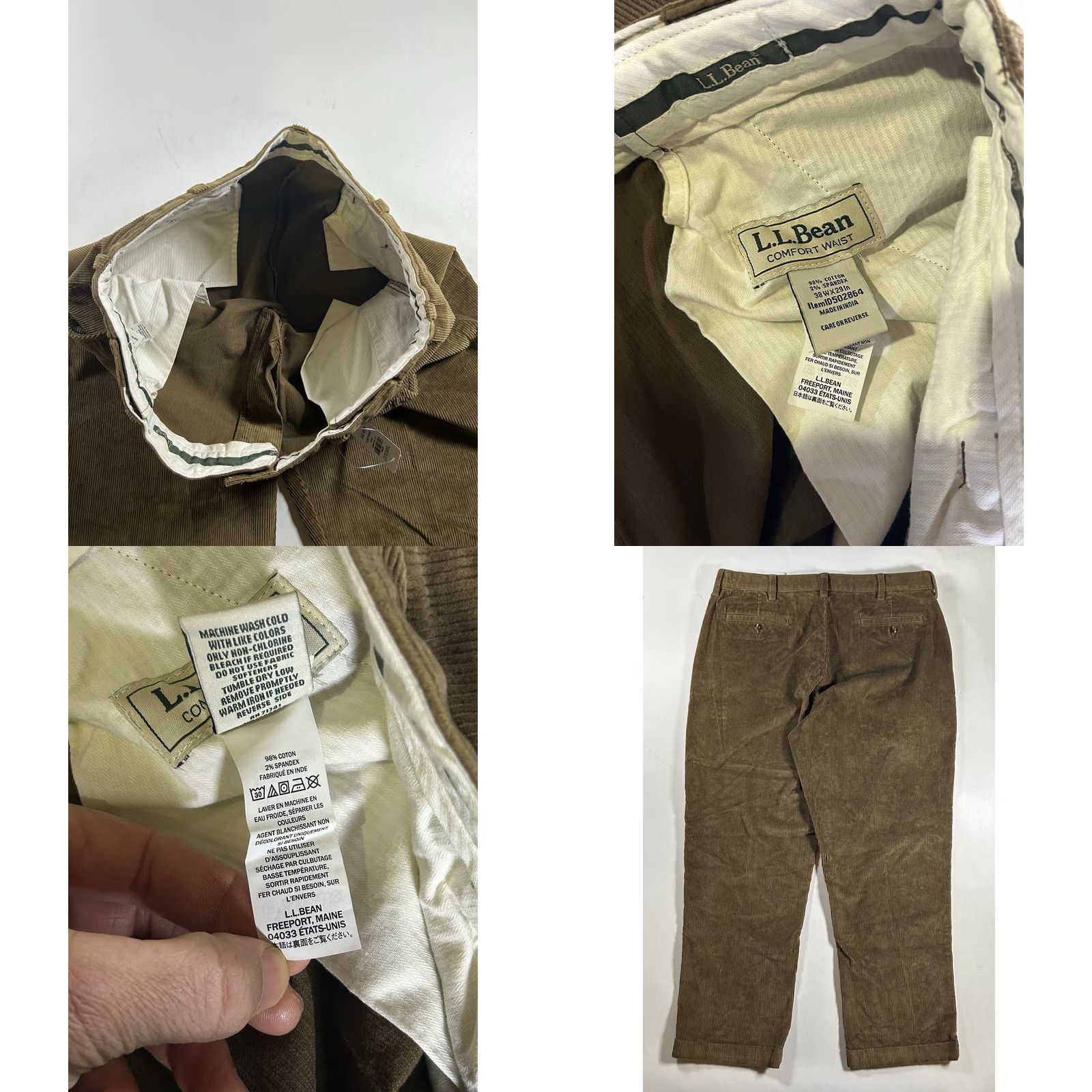 Vintage L.L. Bean Men's Corduroy Pants 38x29 Brown Khaki Comfort Waist Casual Straight Leg Regular Fit Flat Front NWT Size US 38 / EU 54 - 9 Thumbnail