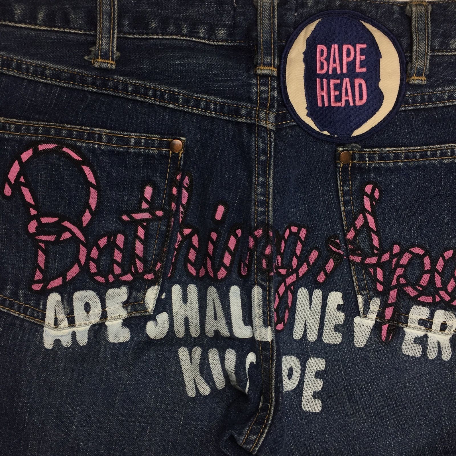 Bape BAPE Pink Yarn Spell Out Denim Jeans Size US 30 / EU 46 - 3 Thumbnail