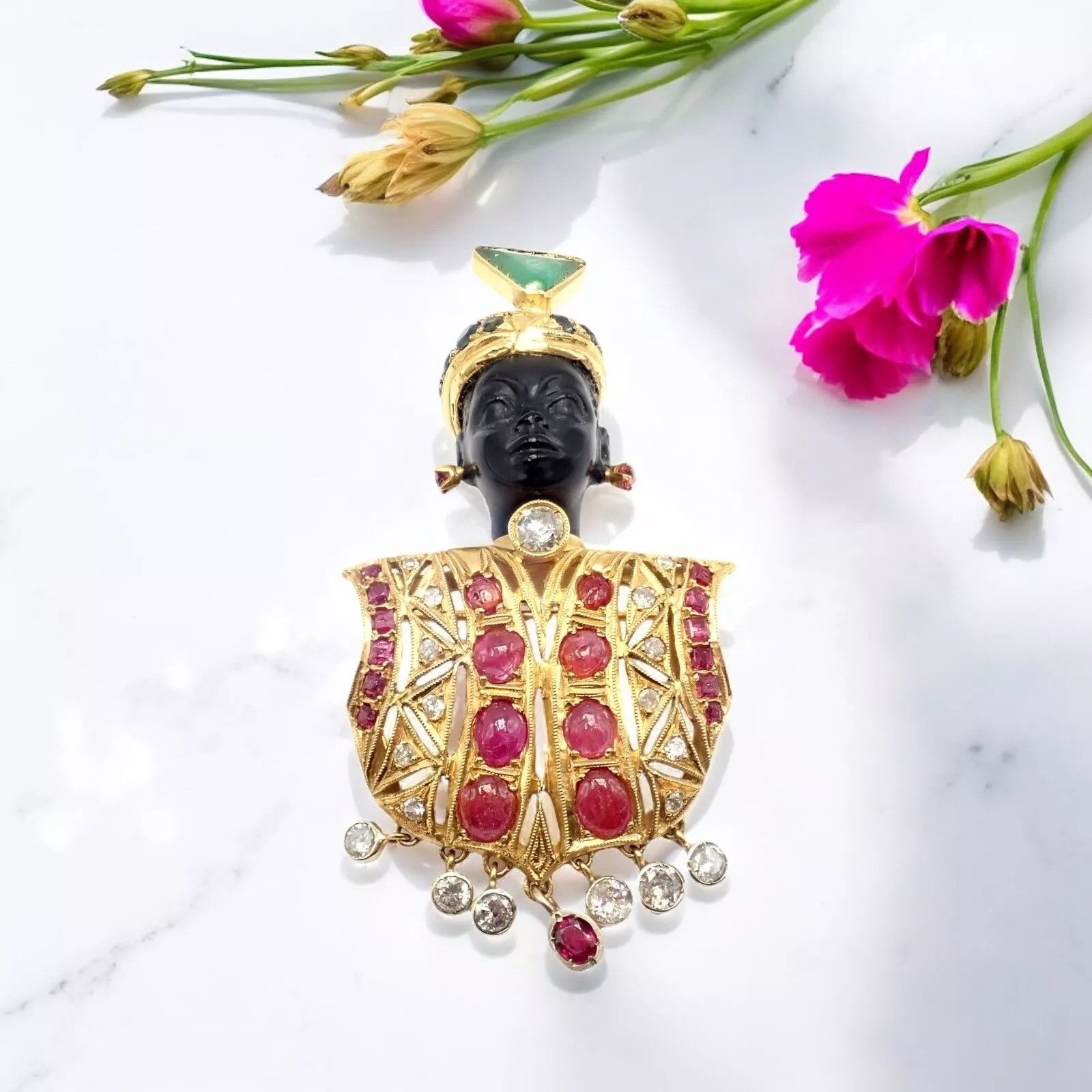 Vintage Ethel Merman 18k Yellow Gold Blackamoor Diamond Ruby Brooch Size ONE SIZE - 3 Thumbnail