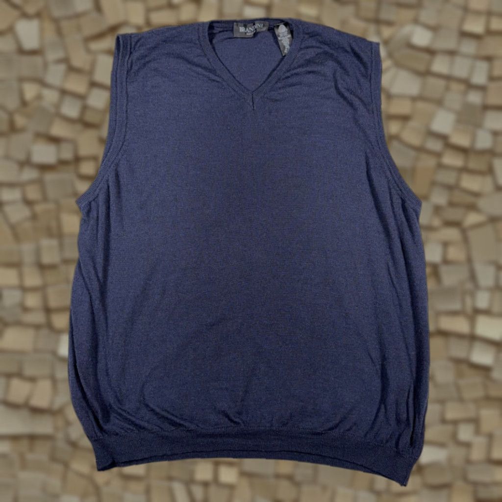 Vintage VINTAGE Brandini Sweater Vest Adult LARGE Blue Merino Wool Italy Preppy Y2K Mens Vest Size US L / EU 52-54 / 3 - 1 Thumbnail