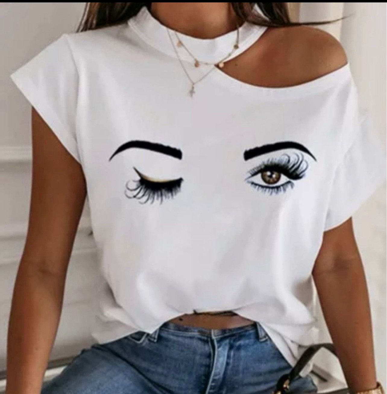 Other Women’s Eyelash White T-Shirt Size M / US 6-8 / IT 42-44 - 1 Preview