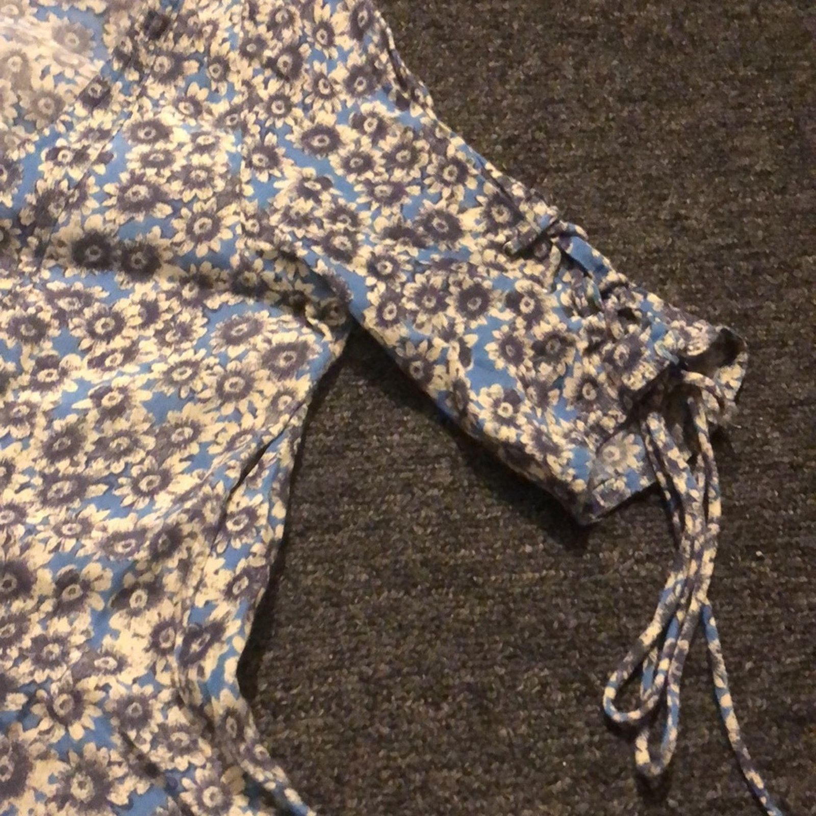 Free People Free People Blue Sunflower Print Lace Up Mini Dress Size XS / US 0-2 / IT 36-38 - 4 Thumbnail