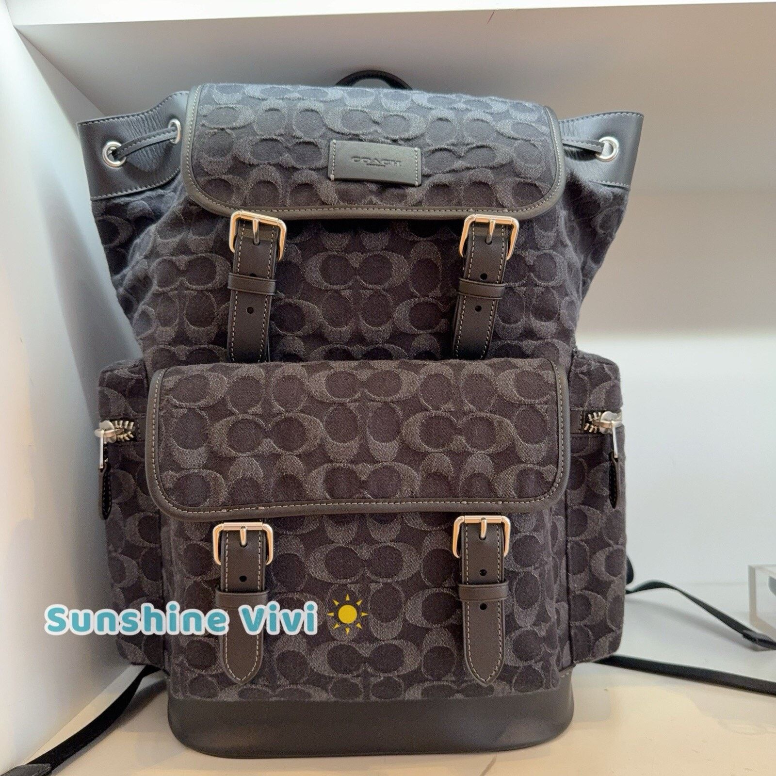 Coach NWT Coach Sprint Backpack Signature Denim CAJ57 Silver Black Size ONE SIZE - 1 Thumbnail